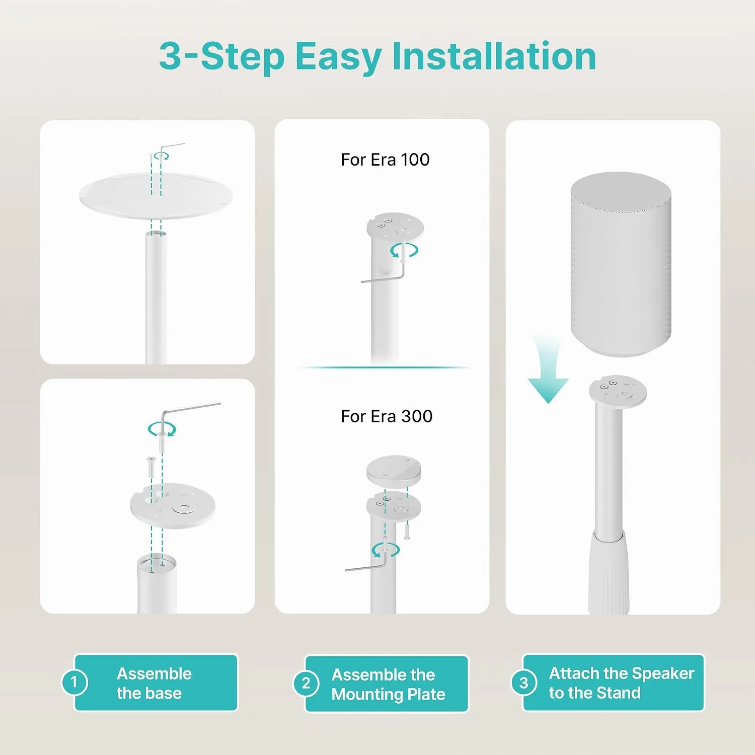26.9"-42" Speaker Stands Pair Compatible with Sonos Era 100 and 300, 2 Pack