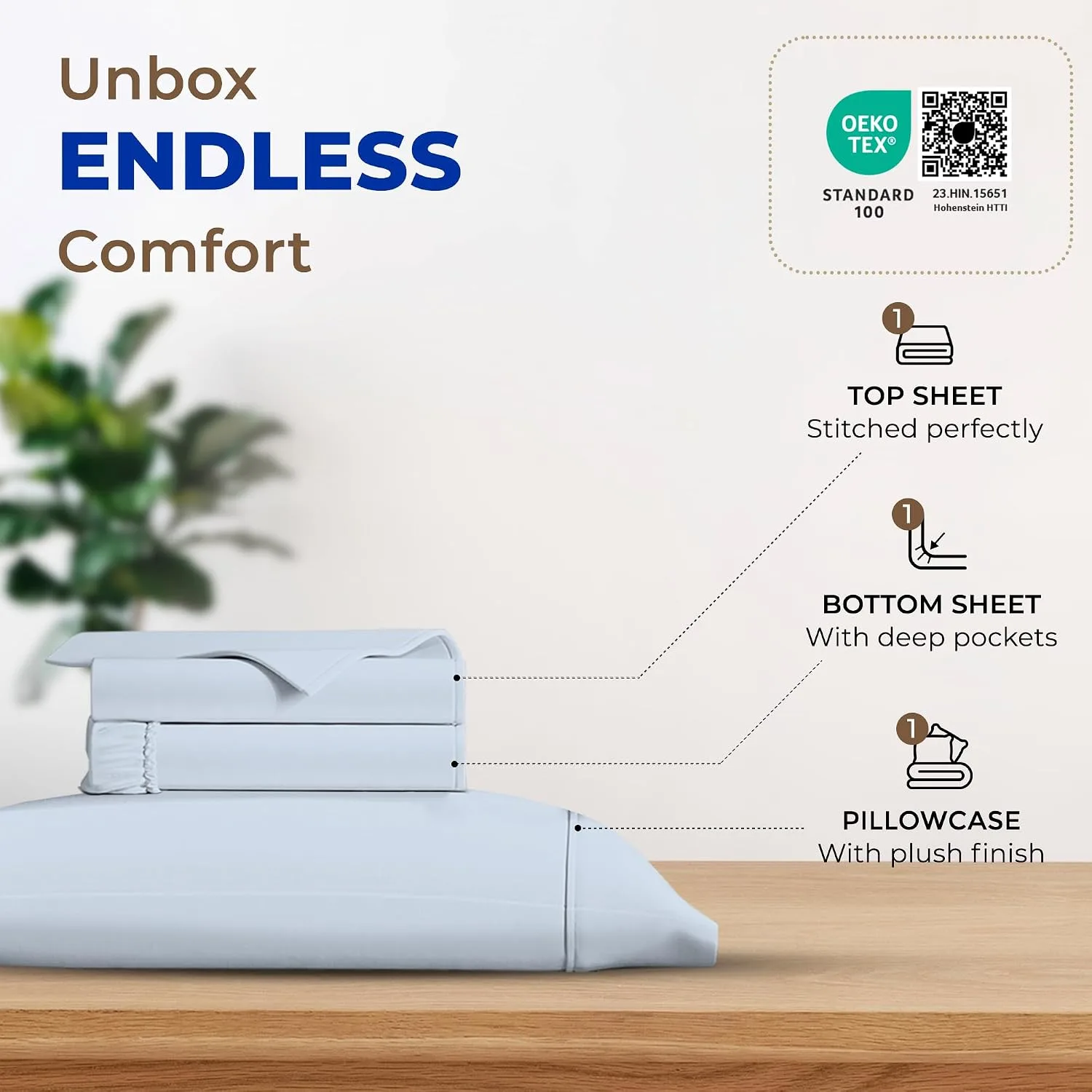 THREAD SPREAD Egyptian Cotton Sheets King Size - Luxury 600 Series King Size Sheets Set (4 PC, Light Blue), 16" Deep Pocket All Around Elastic, Soft, Cooling, Sateen, Durable Hotel Bed Sheet Sets