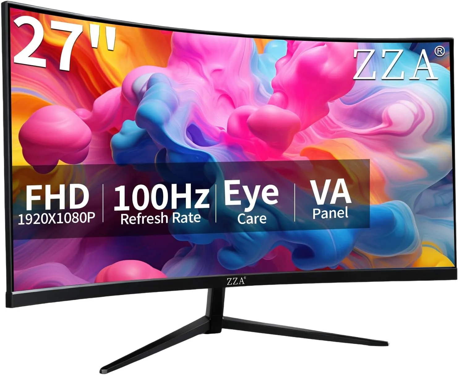 ZZA 27 Inch FHD 100Hz Curved Monitor, VA Panel,1800R,HDMI,VGA