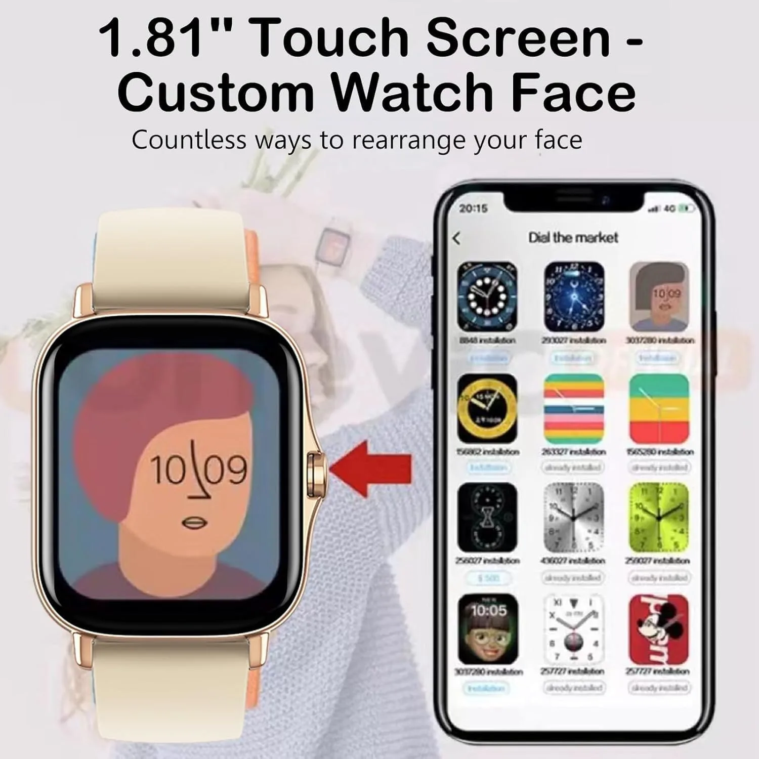 Smart Watch, 1.81" Upgraded Full Touchscreen Smart Watch for Android iPhones with Bluetooth Call, Sleep Tracker, Multiple Sports Fitness Tracker with Smart Watches for Women Men (Gold)