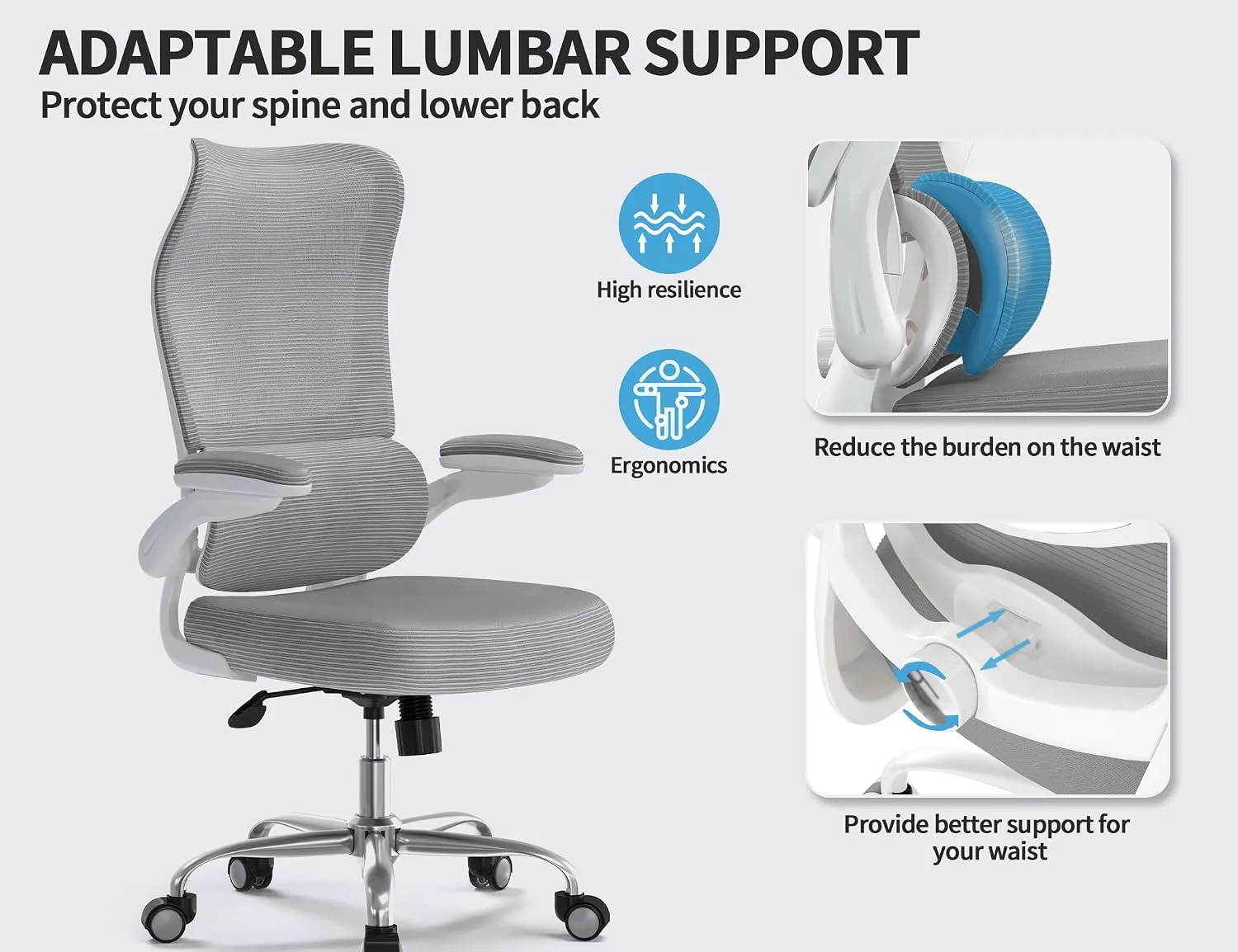 TRALT Office Chair Ergonomic Desk Chair with Lumbar Support White Grey, 1