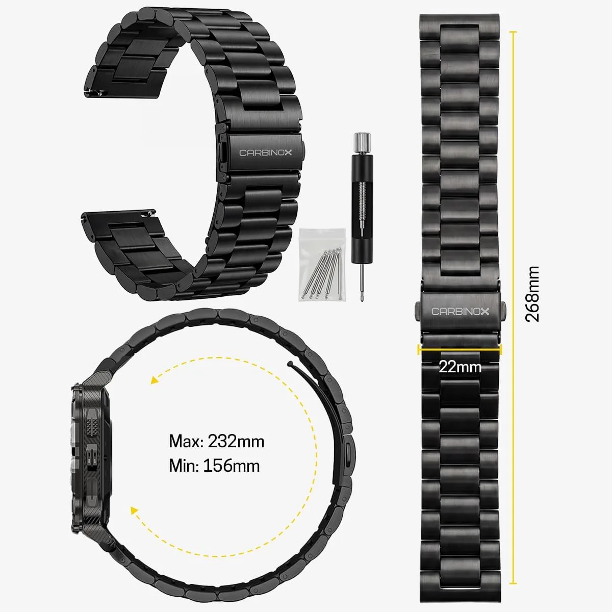 CARBINOX 22mm Quick Release Watch Bands, Fits Any 22mm Watch