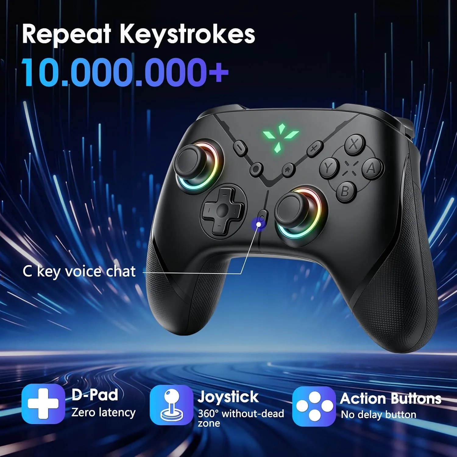 TEFELE TFEFLE Switch 2 Controller, Wireless Bluetooth 5.3 Pro Gamepad with C Button for GameChat, 9-Axis Gyro, Macro Programming, Turbo, 4-Level Vibration & LED Light, 3.5mm Audio Jack