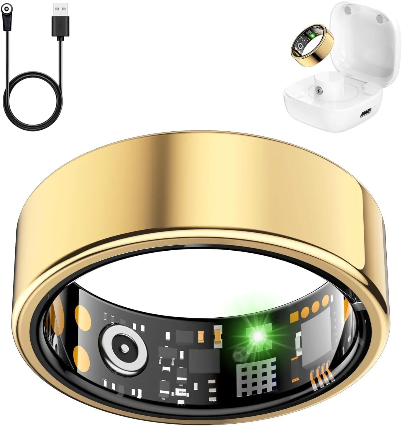 Smart Ring for Women Men, Fitness Ring with Heart Rate, Blood Oxygen,Stress, Sleep Tracker, Step Tracker, Fit Ring No Subscription Fee, IP68 Waterproof Smart Ring for iPhone & Android (Gold, 9#)