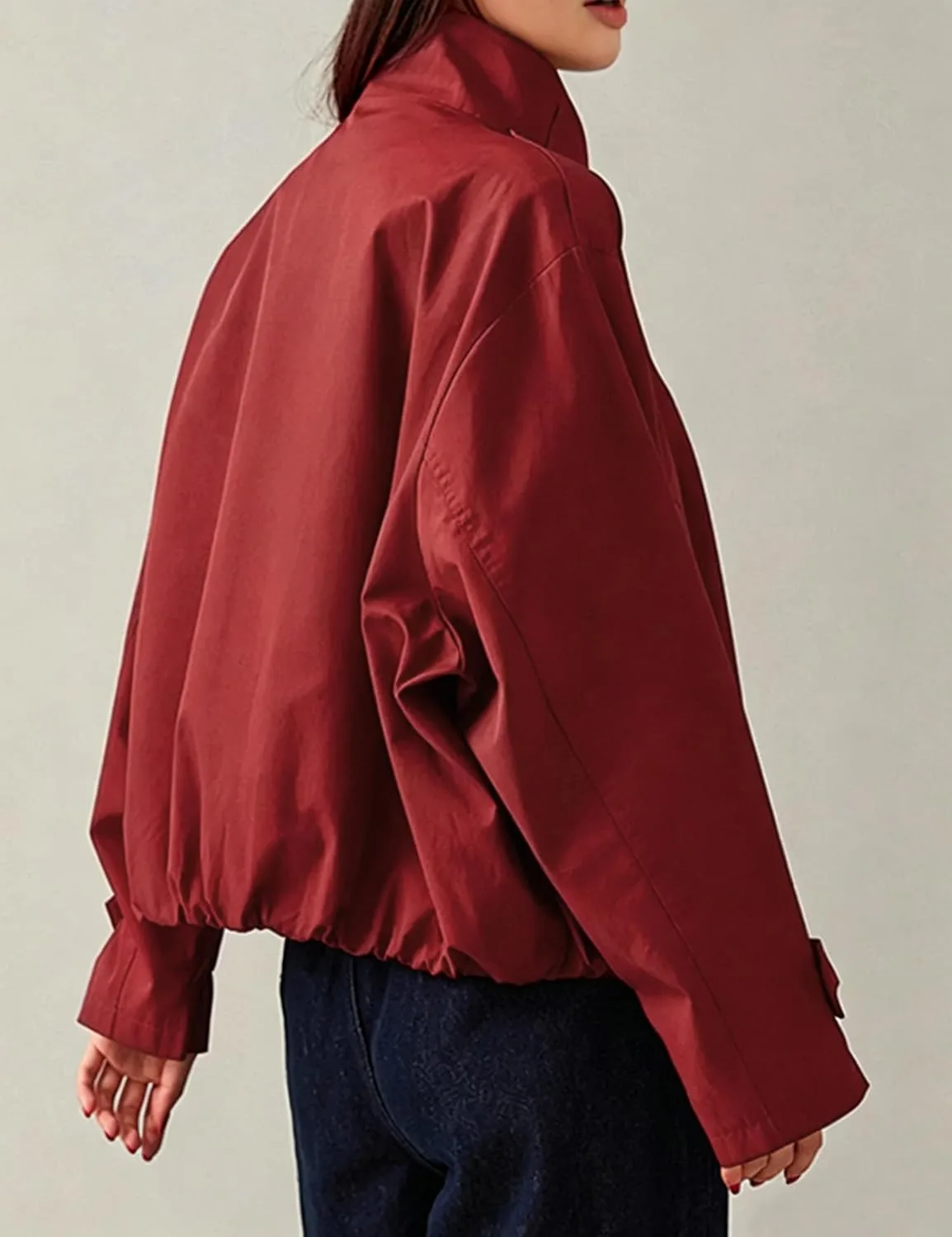 Megfie Jackets for Women Vintage Trench Coat Funnel Neck Cropped Jackets