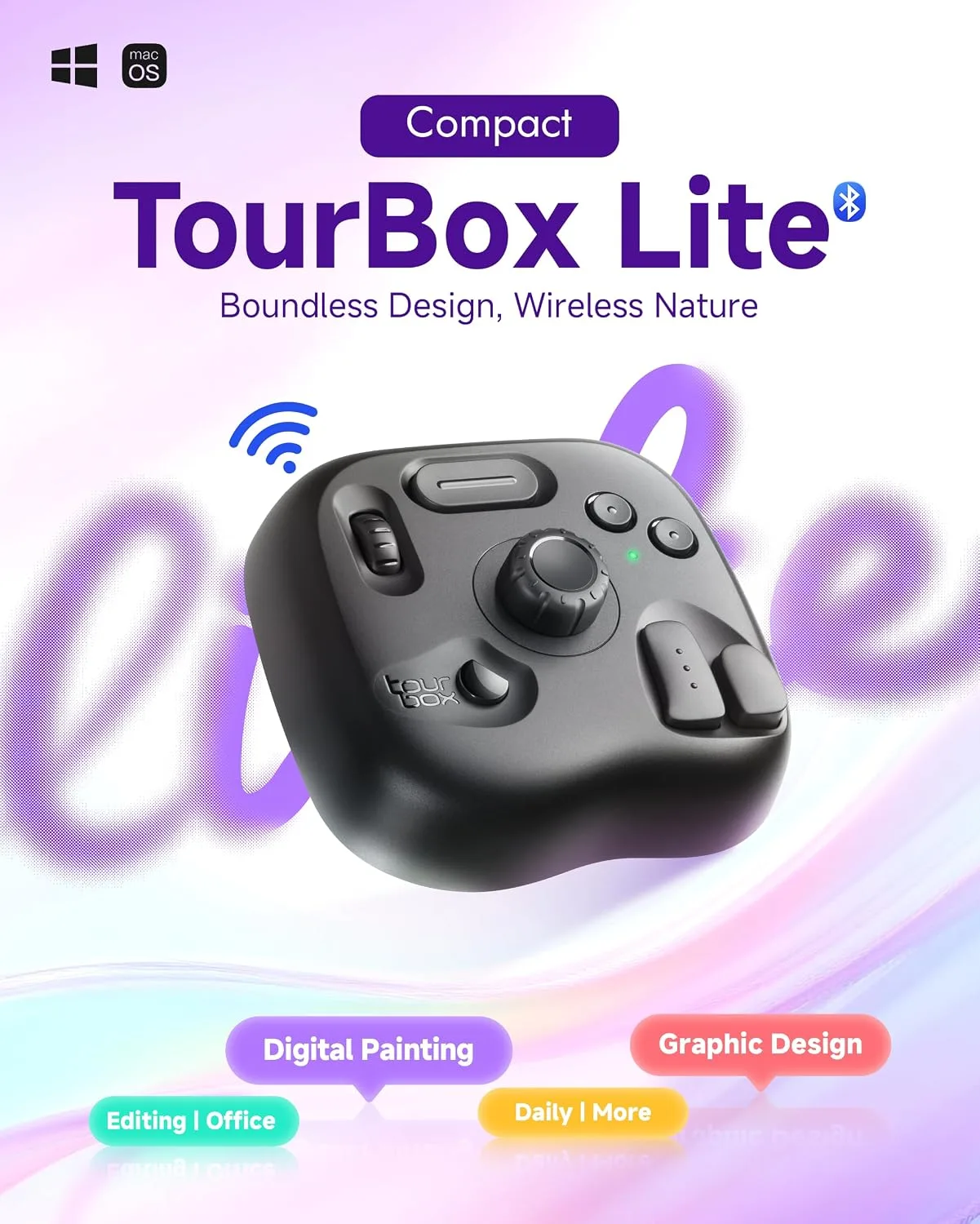TourBox Lite Bluetooth Creative Controller, Custom Control, Wireless, Black