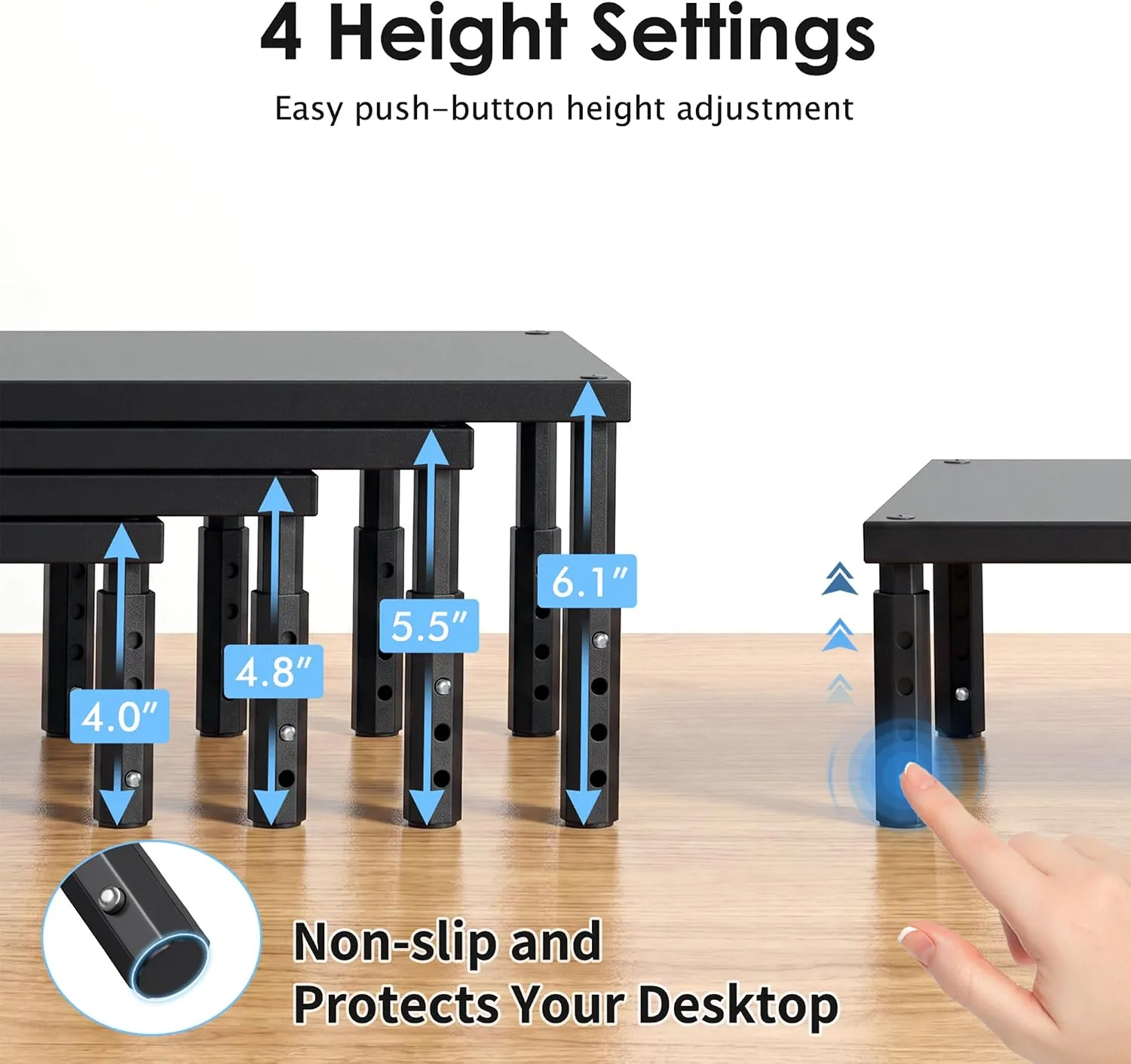 OPNICE Adjustable Monitor Stand Riser for Desk, Wood Computer & Laptop Stand, Desk Organizers and Accessories, Office Desk Accessories & Workspace Organizer for Home Office Supplies, Black
