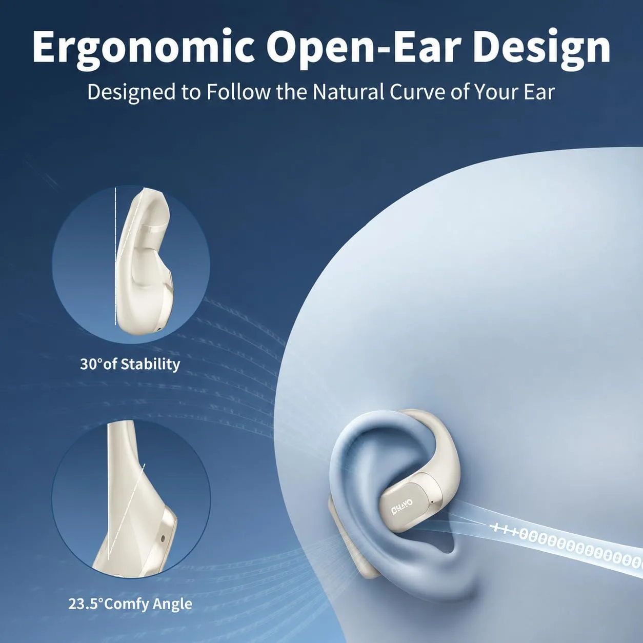 OHAYO Open Ear Headphones,Earbuds with Ergonomic Earhook,Bluetooth Headphones 5.4 with Smart Digital Display,40H Playtime,IPX6 Waterproof,Touch Control Earphones Fit Cycling,Running,Workout(Beige)