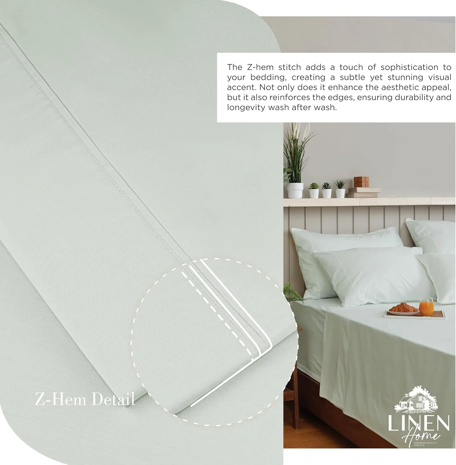 Linen Home 100% Cotton Percale Sheets King Size, Dove Grey, Deep Pocket, 4 Pieces Set - 1 Flat, 1 Deep Pocket Fitted Sheet and 2 Pillowcases, Crisp Cool and Strong Bed Linen