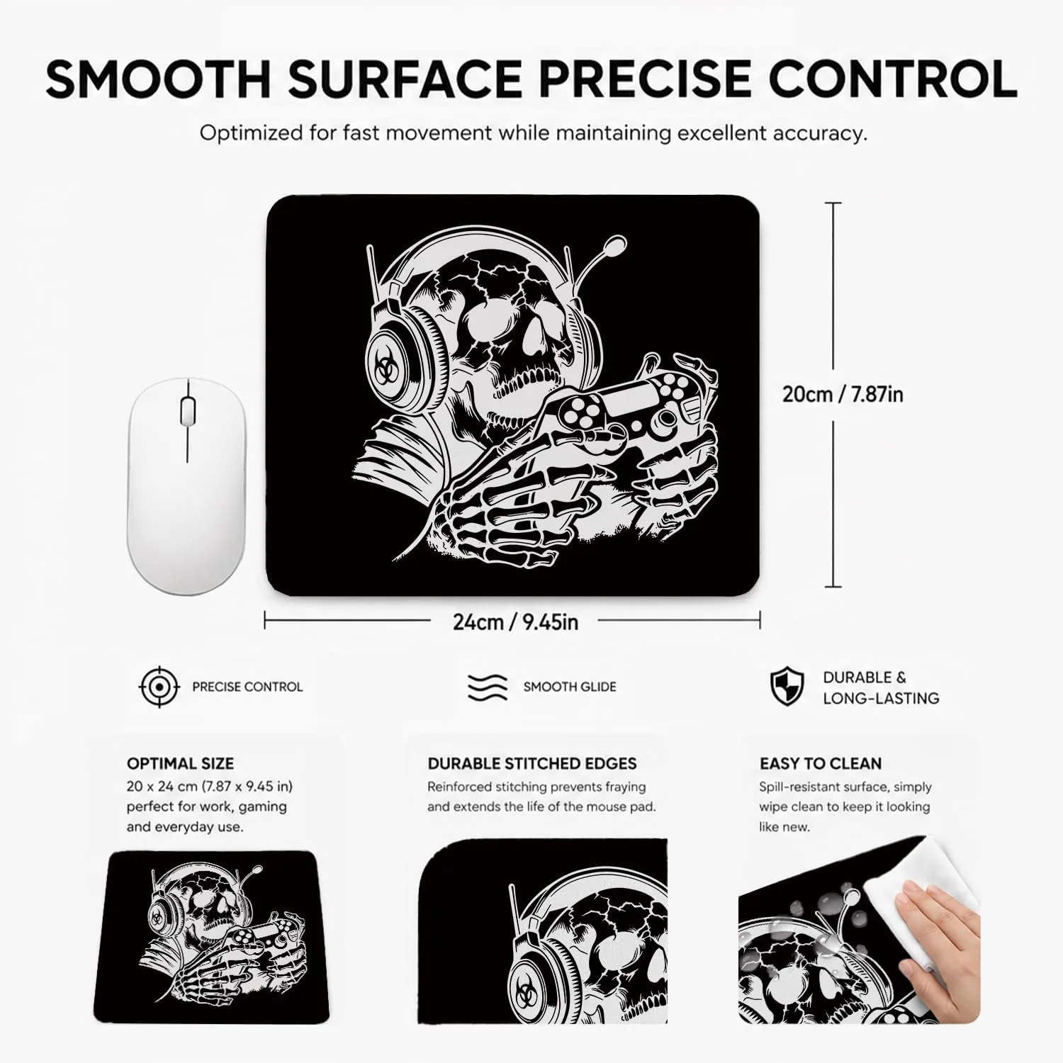 HONLUNG Gaming Mouse Pad,Gothic Skull Gamer Mouse Pad,Mousepad for Boys Game Room Bedroom Dorm Desk Accessories Computers Laptop, 9.4 x 7.9 Inch