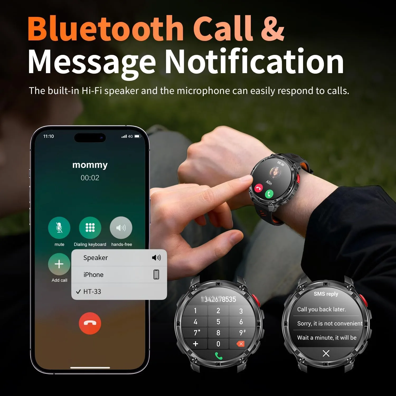 Military Smartwatch for Men with Compass & Flashlight, Rugged Smart Watch with Bluetooth Calling, Outdoor Fitness Tracker with Heart Rate Sleep Monitor, 100+ Sport Modes Waterproof for Android iPhone