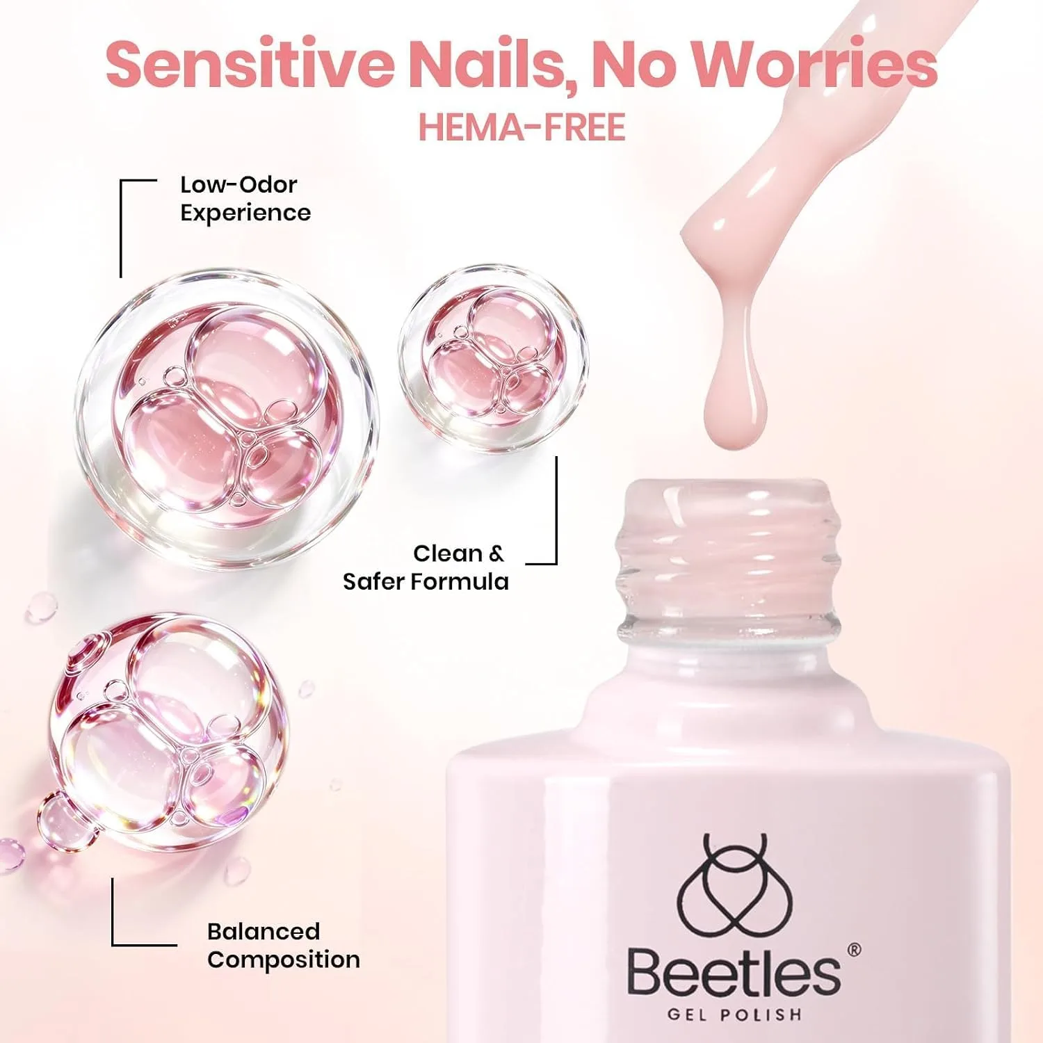 Beetles Builder Gel Nail Kit HEMA-FREE, 6 Colors Builder & Base Top Coat
