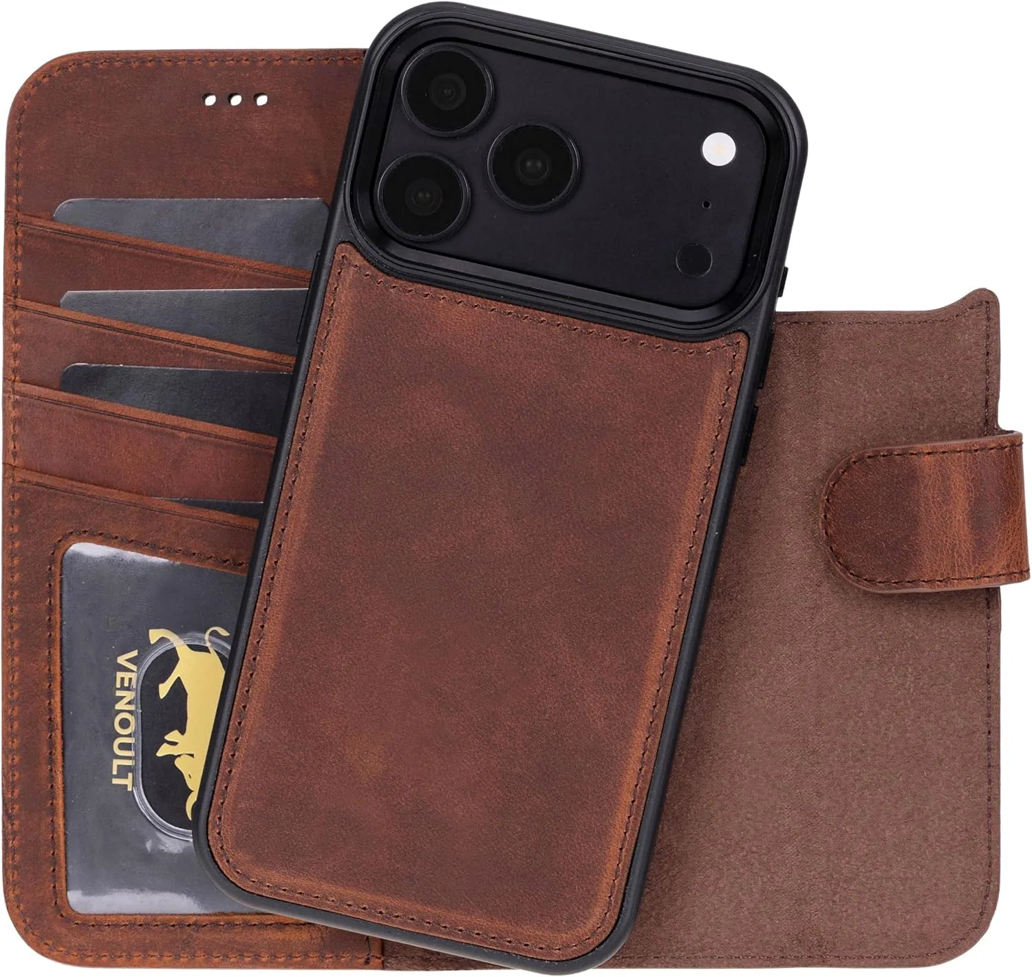 Funda billetera Nine case VENOULT para iPhone 15 Pro Max cuero turco genuino desmontable