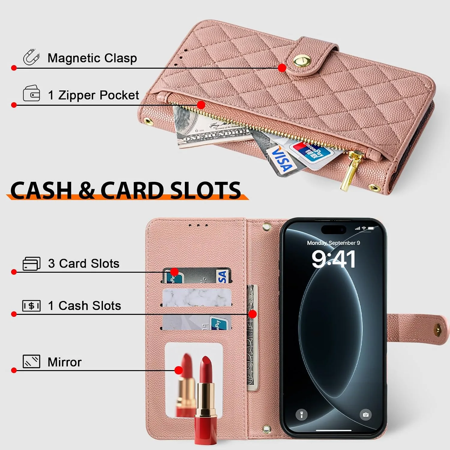 Wallet Phone Case Crafted for iPhone 18 Pro Max Pink