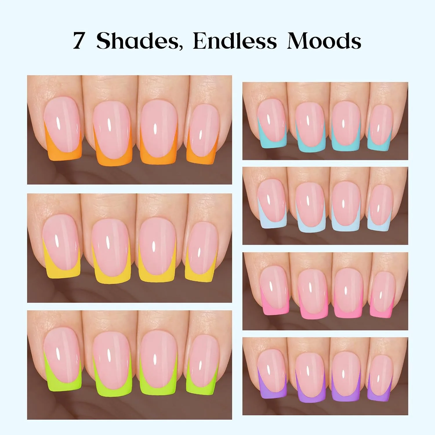 Beetles French Tip Press On Nails - Short Square 224 Pcs 7 Colors
