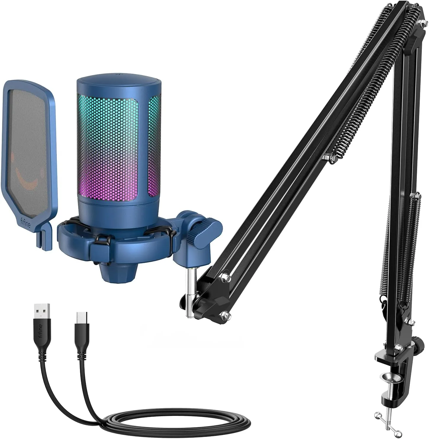FIFINE A6TB USB Streaming Microphone Kit, RGB Condenser Mic with Boom Arm