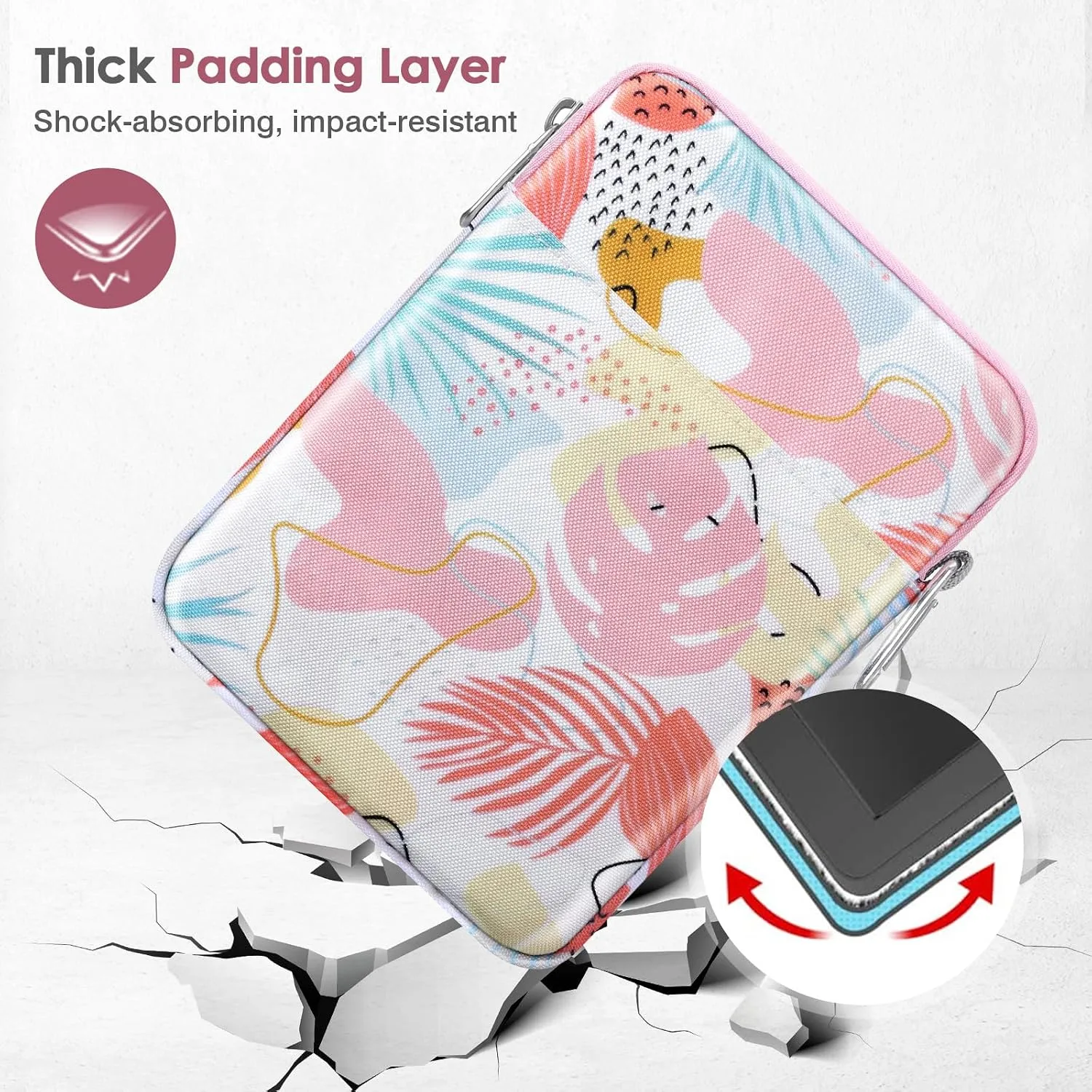 MoKo Padded Ereader Sleeve Case for 6-7 inch Tablet Bag, Compatible with 7" E-Reader Device, 6" Kobo Clara BW/Colour, 6" Nook Glowlight 4, Tropical Leaf