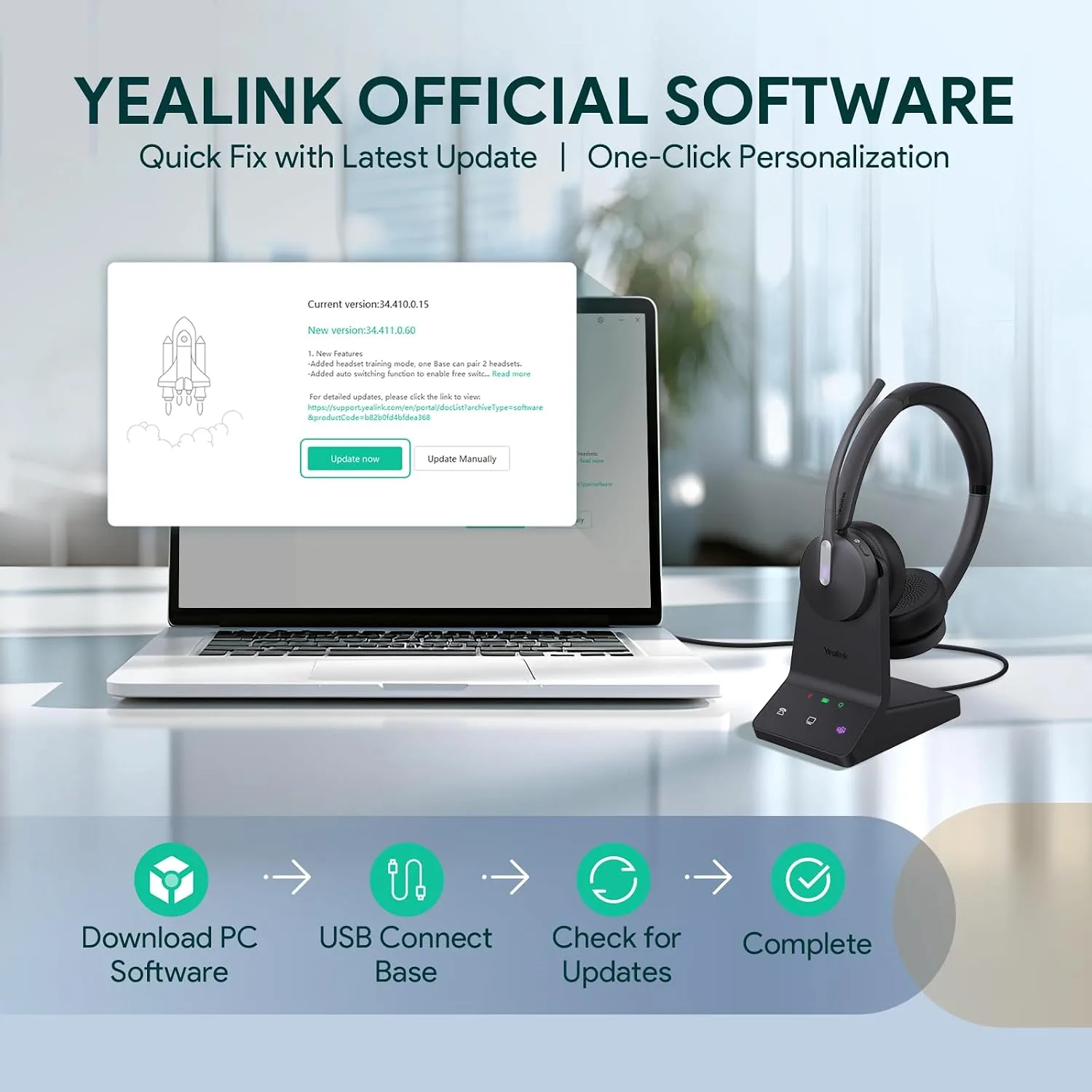 Yealink WH64 Mono DECT & Bluetooth Wireless Headset for Phone PC Mobile