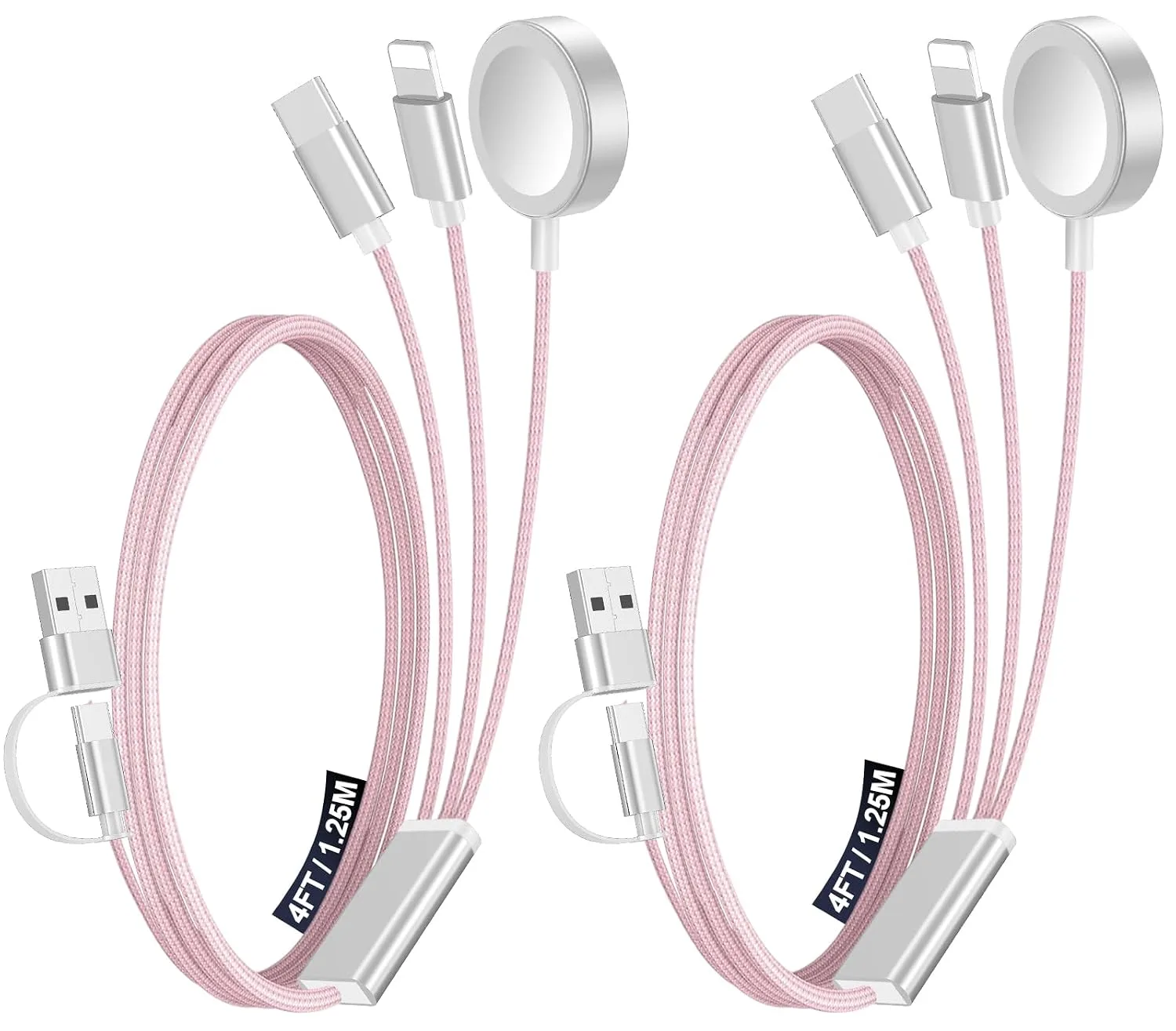 2Pack Travel Essentials for Apple Watch Charger,3-in-2 Multi Charging Cable