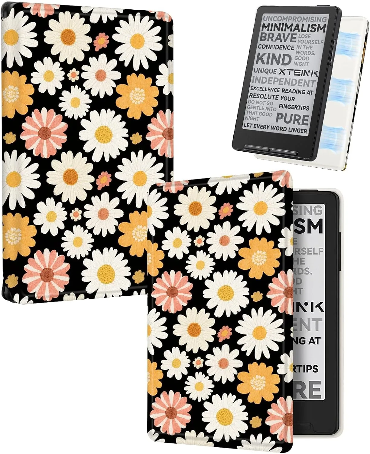 CoBak Magnetic Case for XTEINK X3 eBook Reader, 3.7" Ultra-Lightweight PU Leather Cover(Sunny Daisies)