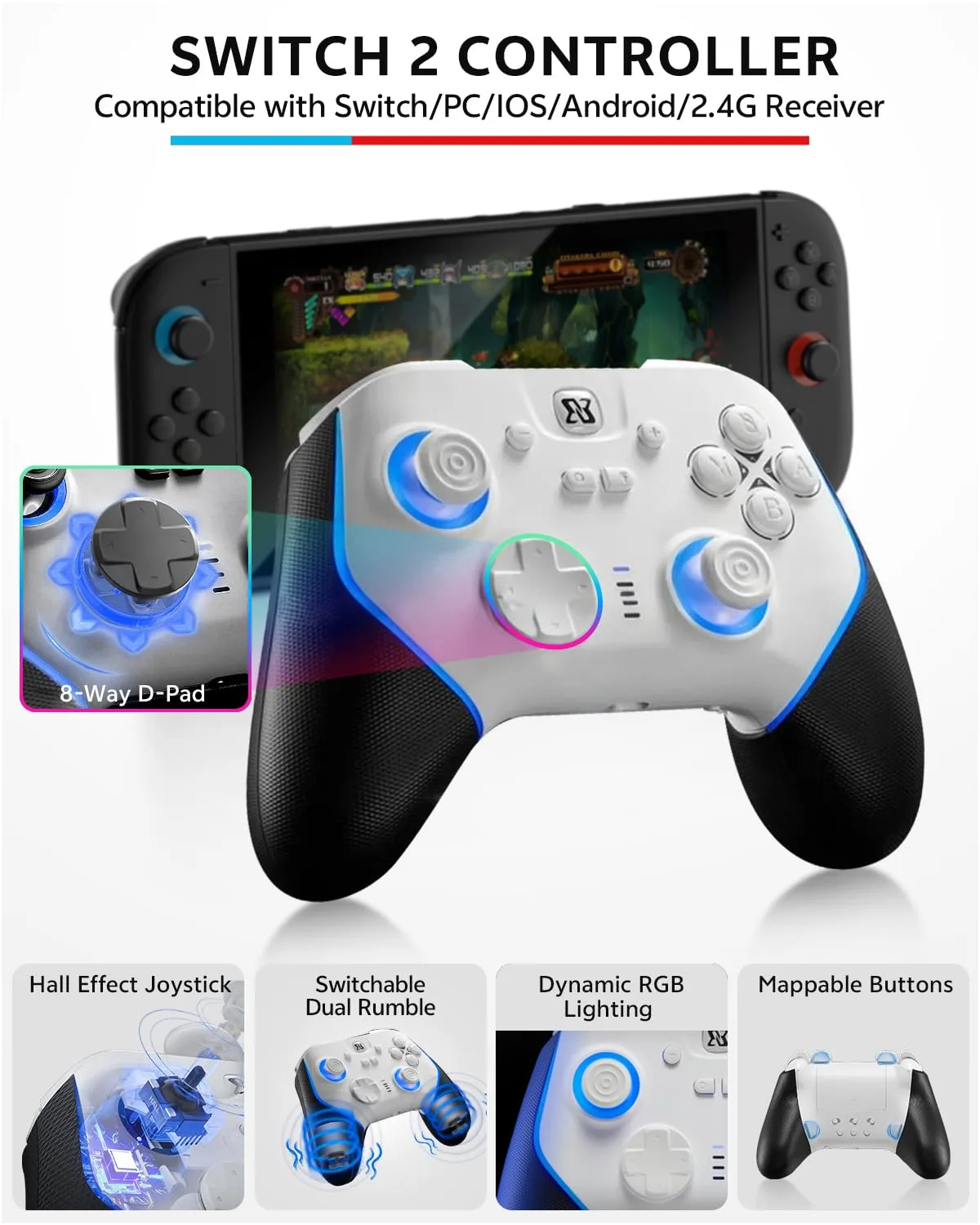 Pro Controller Accessories Bundle for Nintendo Switch 2, 17-in-1 Game Kit