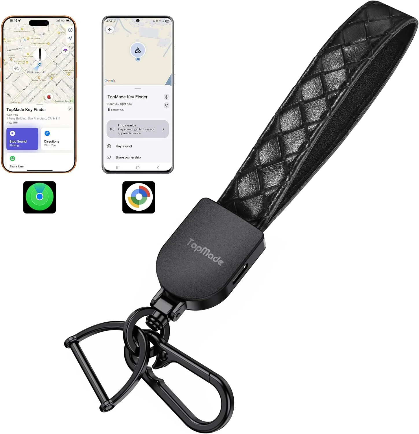 Smart Keychain Tracker (iOS & Android) Car Key Finder, Black & Carbon Black