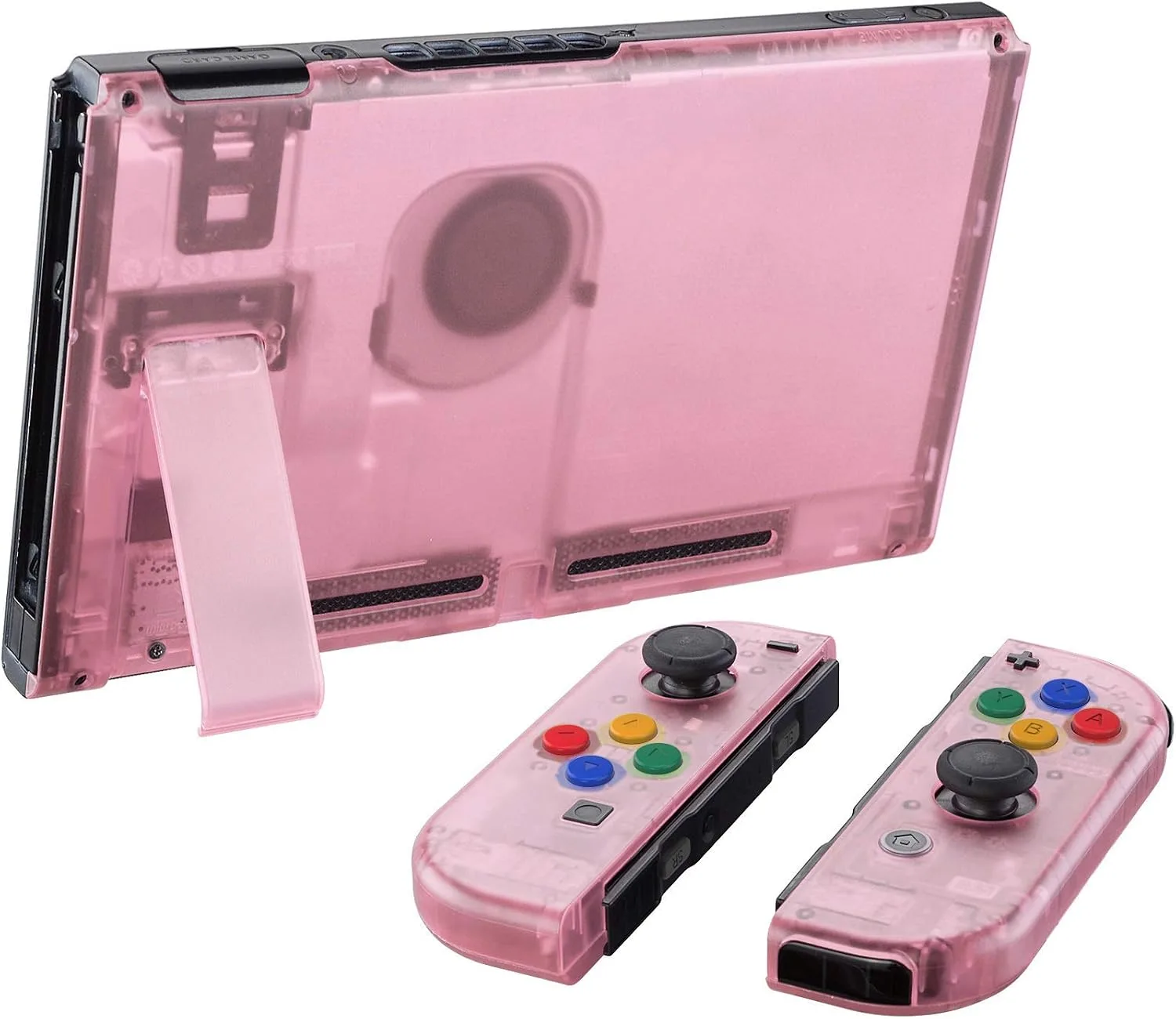 eXtremeRate DIY Replacement Shell Buttons for Nintendo Switch, Back Plate for Switch Console, Housing with Colorful Buttons for Joycon Handheld Controller - Clear Cherry Pink [No Electronics Parts]