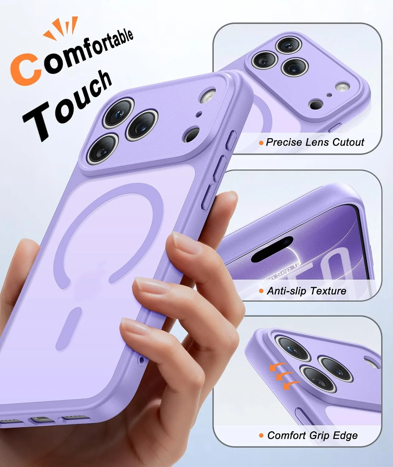 FNTCASE for iPhone 18 Pro Case / 17 Pro Case Fit for MagSafe Light Purple