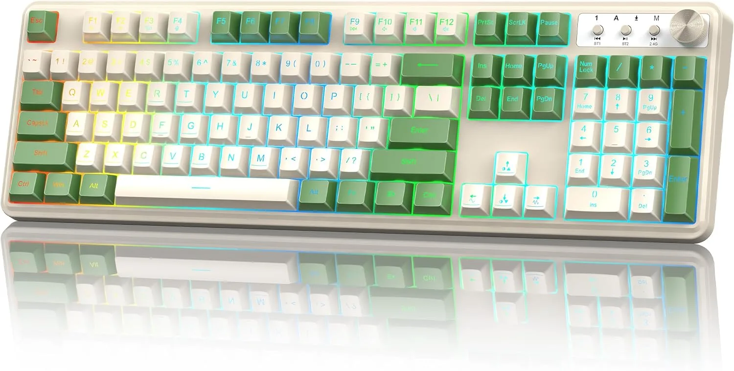 Teclado Gamer Redragon RM104 Wireless RGB Blanco y Verde
