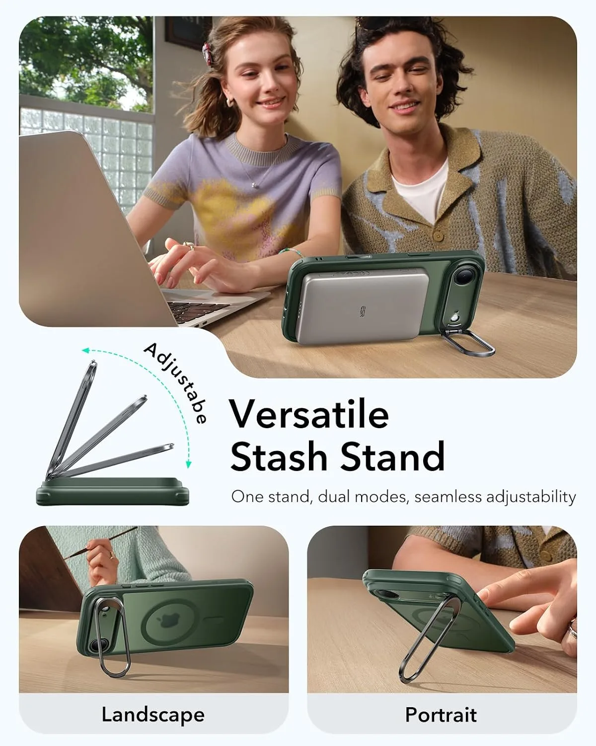 ESR Classic Hybrid Case for iPhone Air with Flex Stand, Frosted Green