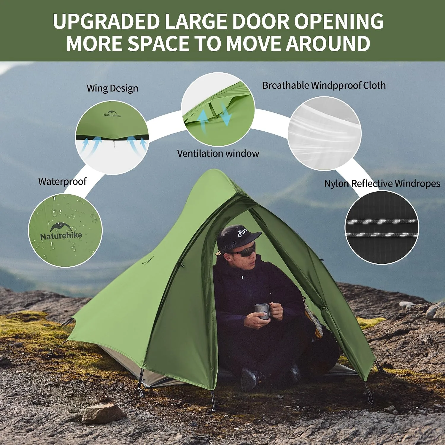 Naturehike Cloud-Up 2 Person Tent Lightweight Backpacking Tent with Footprint - Free Standing Ultralight Camping Hiking Backpack Tents Two Person Tent