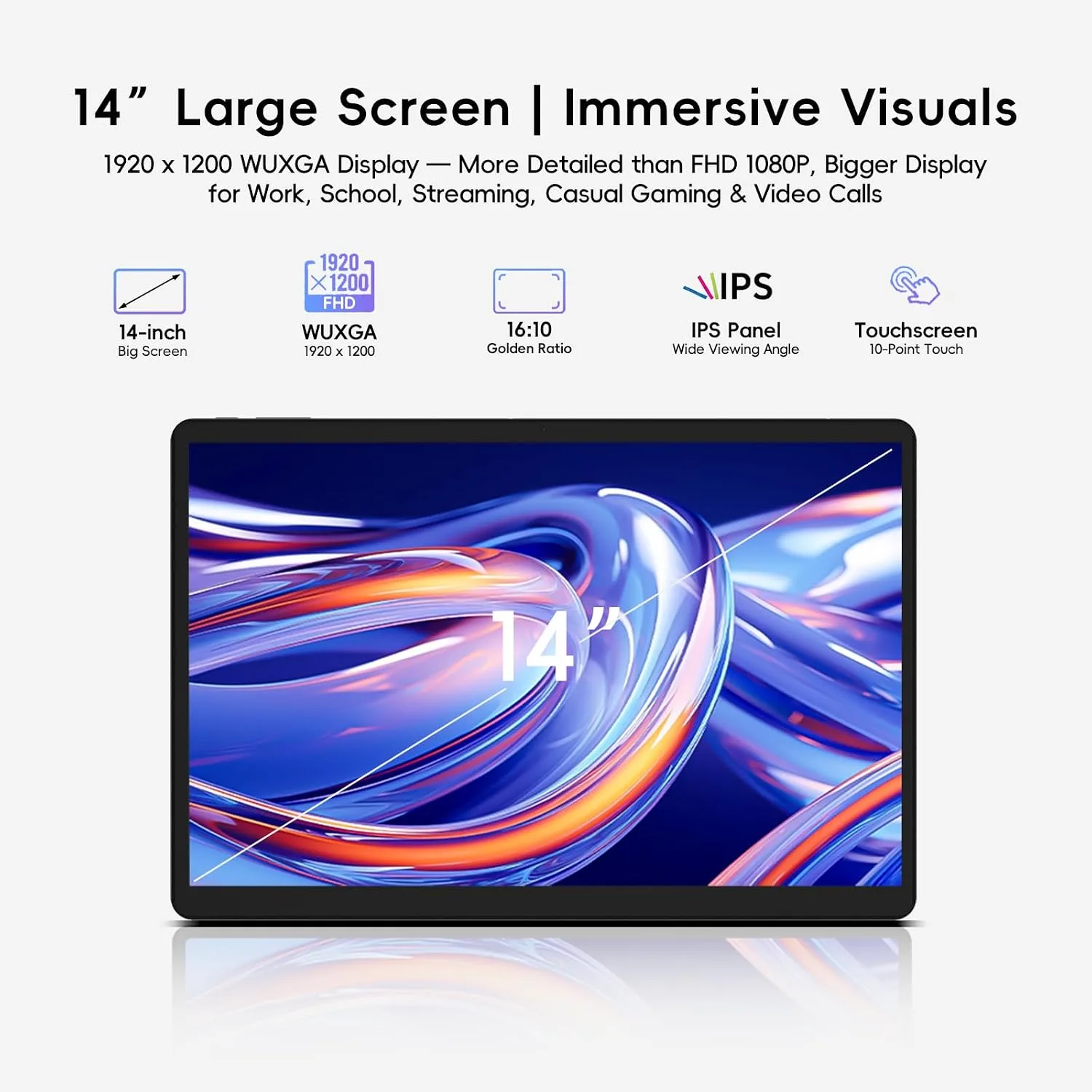 2-in-1 Laptop Tablet, 14" Touchscreen WUXGA 1920x1200, 12GB RAM 512GB SSD