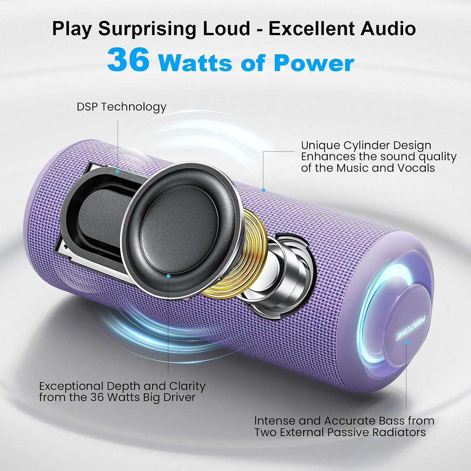 Boompro Bluetooth Speaker 36W Stereo Sound Bass Girl Woman Present - Purple