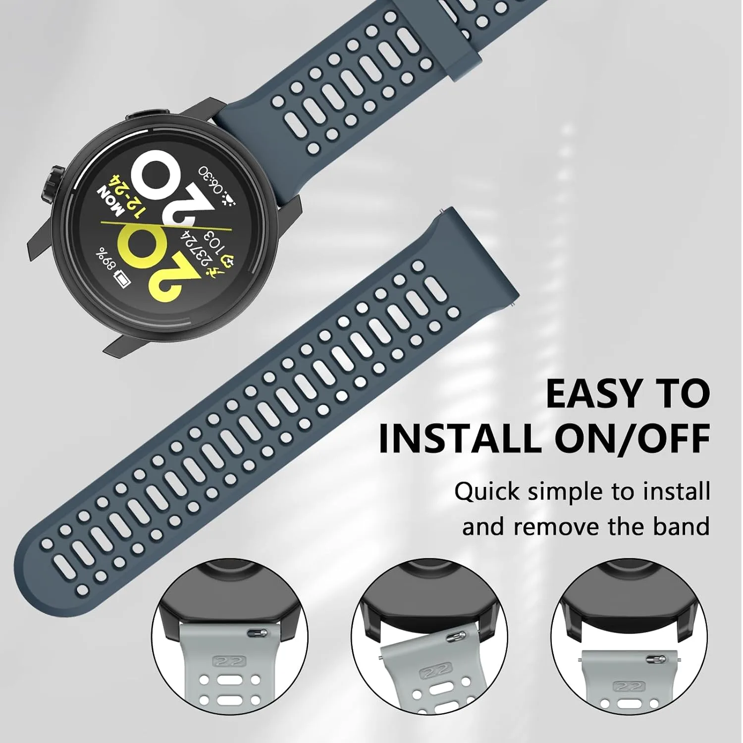 Compatible with Coros Pace 3/Apex 2 Pro/Apex Pro/Apex 46mm Watch Bands, 22mm Quick Release Watch Band Sport Silicone Watch Strap Breathable Wristband for Women Men
