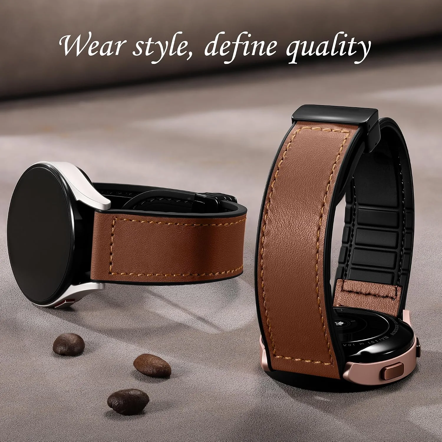 Charlam Magnetic Leather Bands Compatible with Samsung Galaxy Watch 7 Band 6 5 4 FE Active 2 40mm 44mm/Watch 6/4 Classic/Watch 5 Pro/3, 20mm Genuine Leather Straps for Samsung Watch Bands Men Women