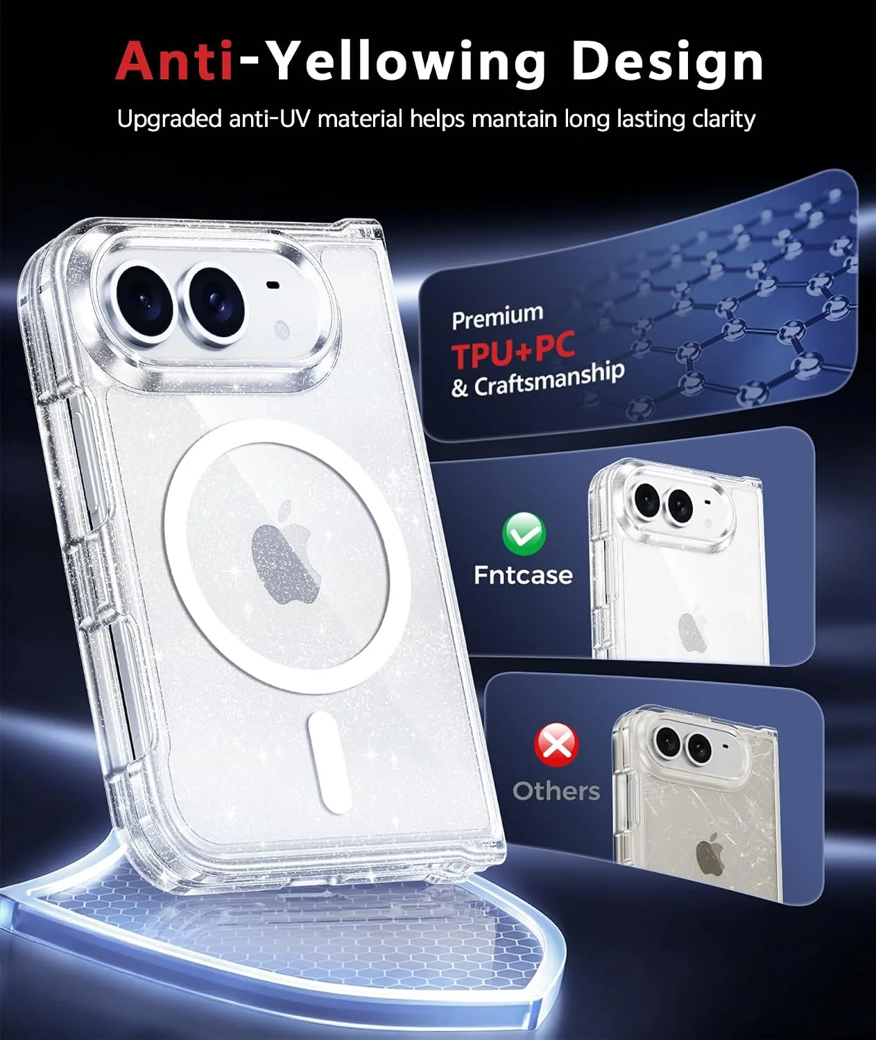 FNTCASE for iPhone Duo Case Compatible with Magsafe Clear Glitter
