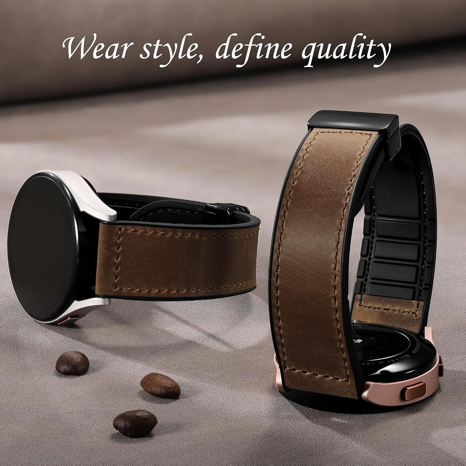 Charlam Magnetic Leather Bands Compatible with Samsung Galaxy Watch 7 Band 6 5 4 FE Active 2 40mm 44mm/Watch 6/4 Classic/Watch 5 Pro/3, 20mm Genuine Leather Straps for Samsung Watch Bands Men Women
