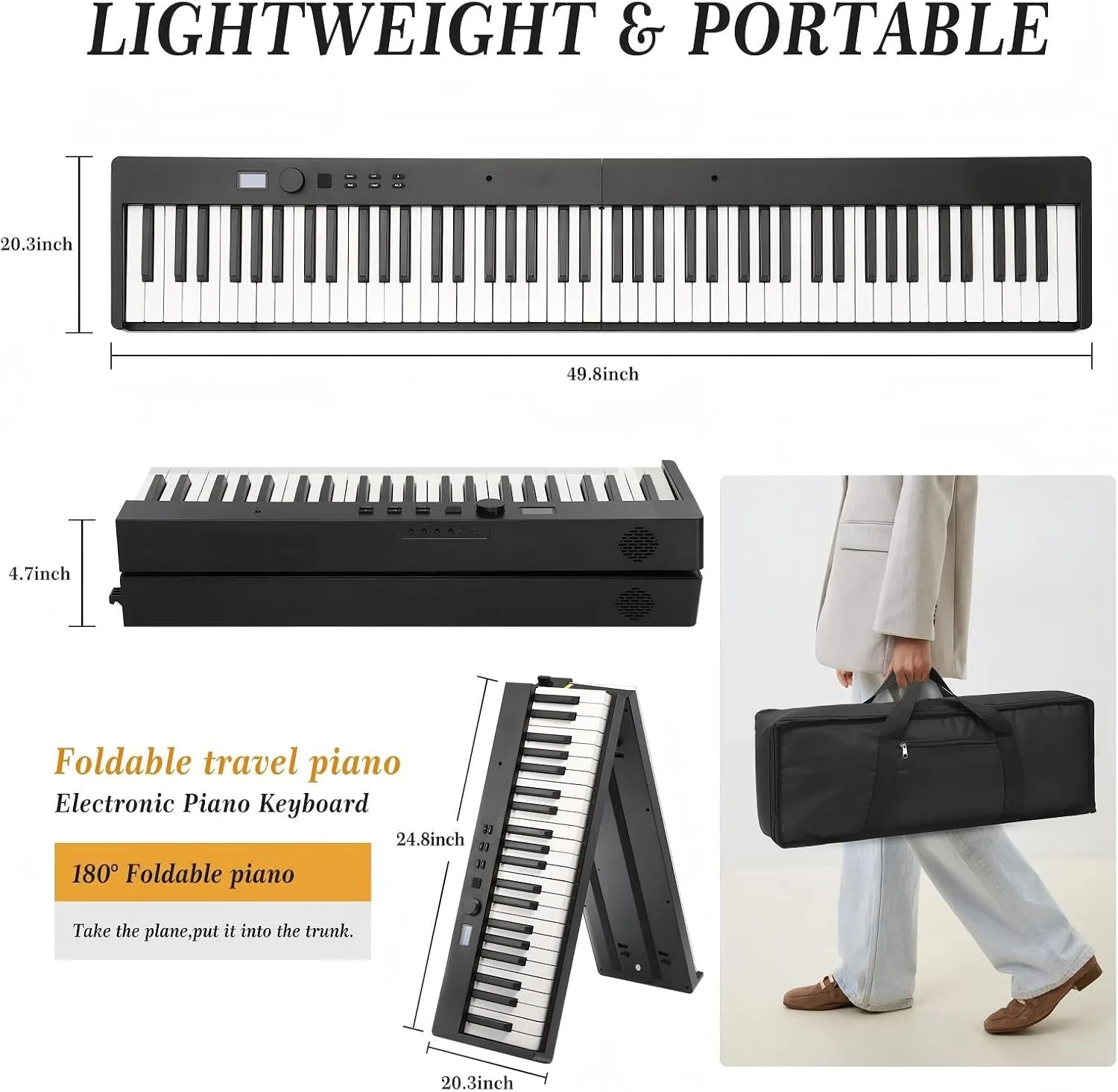 Garvee 88 Key Full-Size Semi-Weighted Electronic Keyboard Piano, Portable Folding Design with Headphones, Sustain Pedal, Stand, Power Adapter & Travel Case - Perfect for Beginners and Adult Players