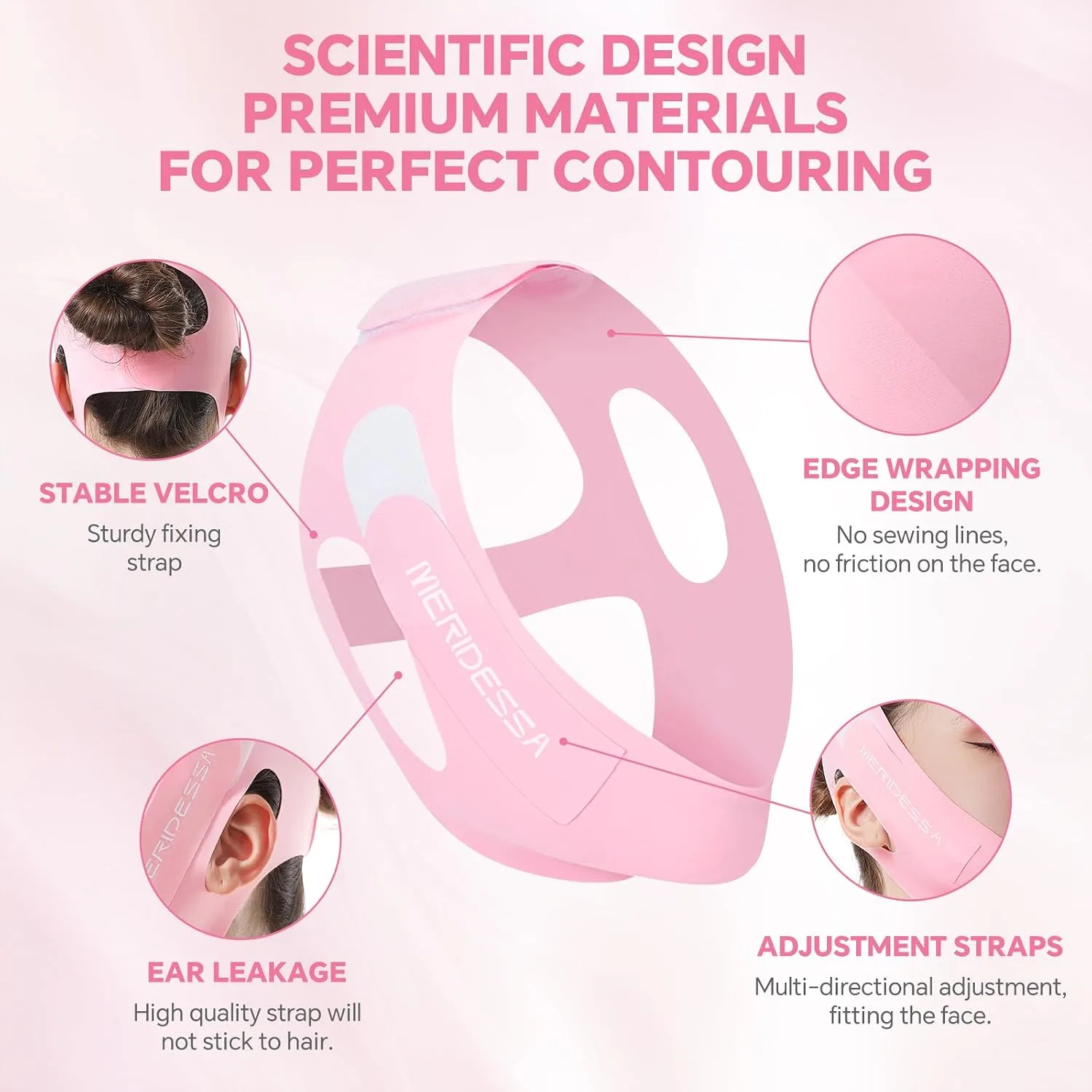 V-Lift Pro V-Line Lifting Face Mask - Anti-Wrinkle & Face Contouring Wearable Band, Double Chin Reducer for Sculpted Jawline, Seamless Design with Breathable Fabric (Pink)
