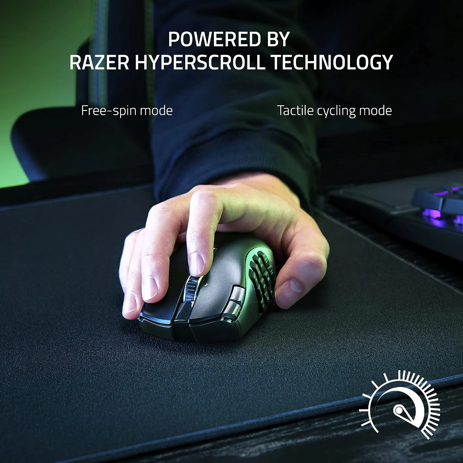 Razer Naga V2 HyperSpeed Wireless MMO Gaming Mouse, 400 Hr Battery, Black