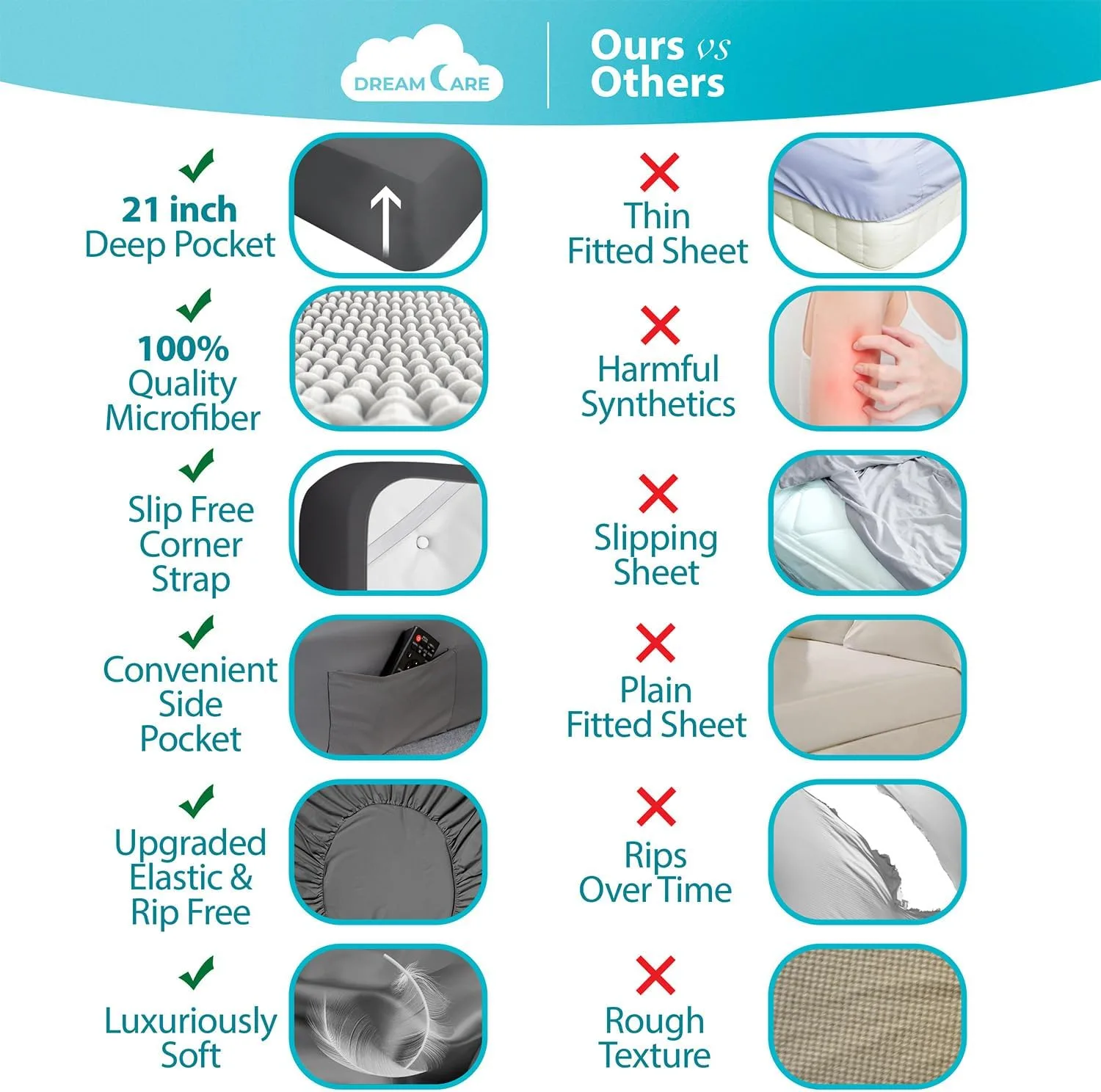 DREAMCARE King Size Sheets Set - 6 pcs Breathable Cooling Sheets King Size