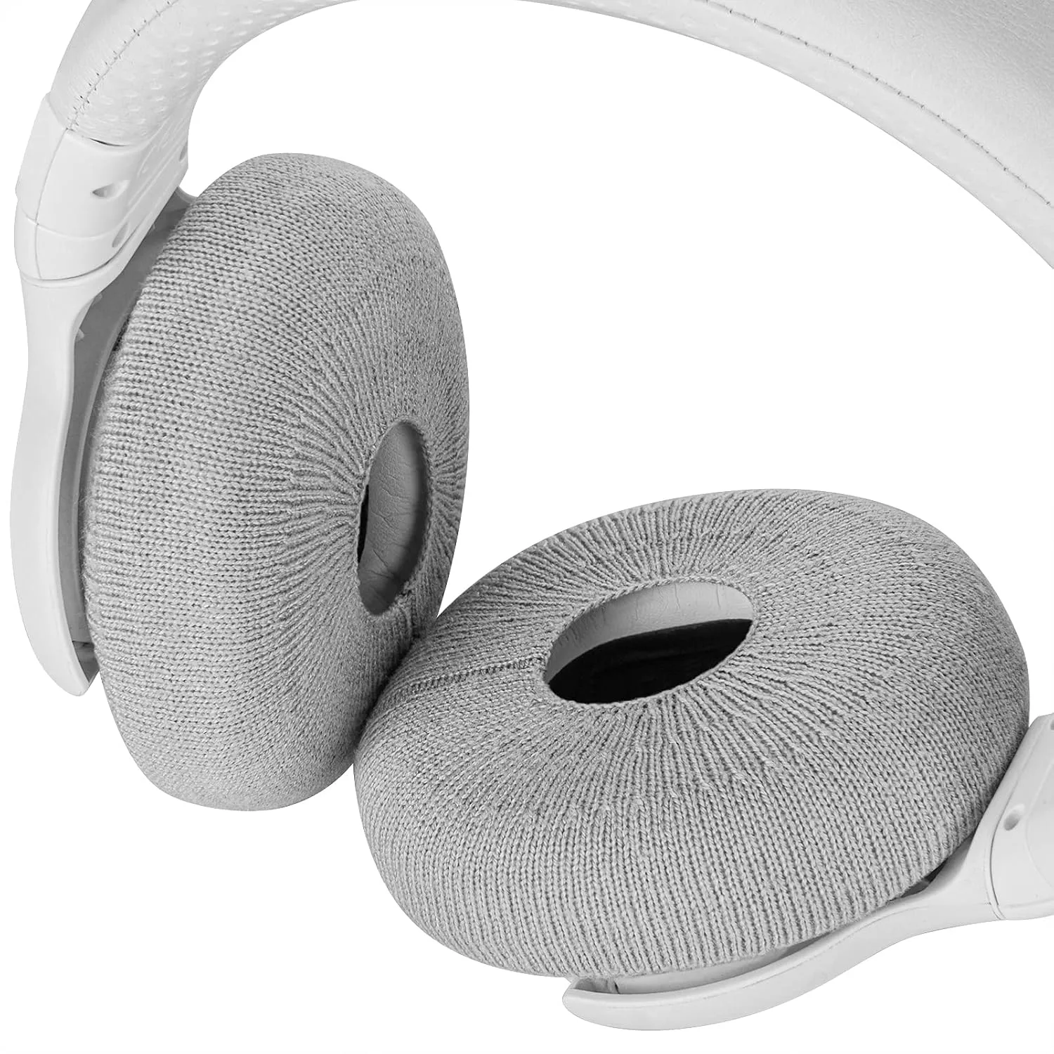 Geekria 2 Pairs Knit Fabric Headphones Ear Covers - Product Safety Certified - Washable & Stretchable Earcup Protectors for On-Ear Headsets, Sweat Pads for Gym, Meeting (Size S/Grey)