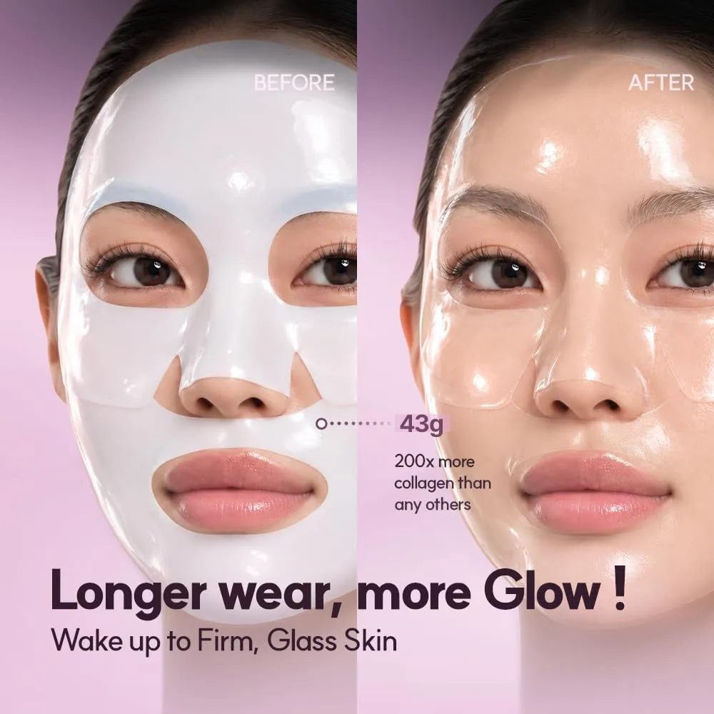 AROCELL Super Collagen 2.0 ECM Active Overnight Collagen Mask with 173Da Collagen, PDRN & NAD | Firming, Lifting, Plumping & Elasticity | Korean Glass Skin Care | 43g x 8