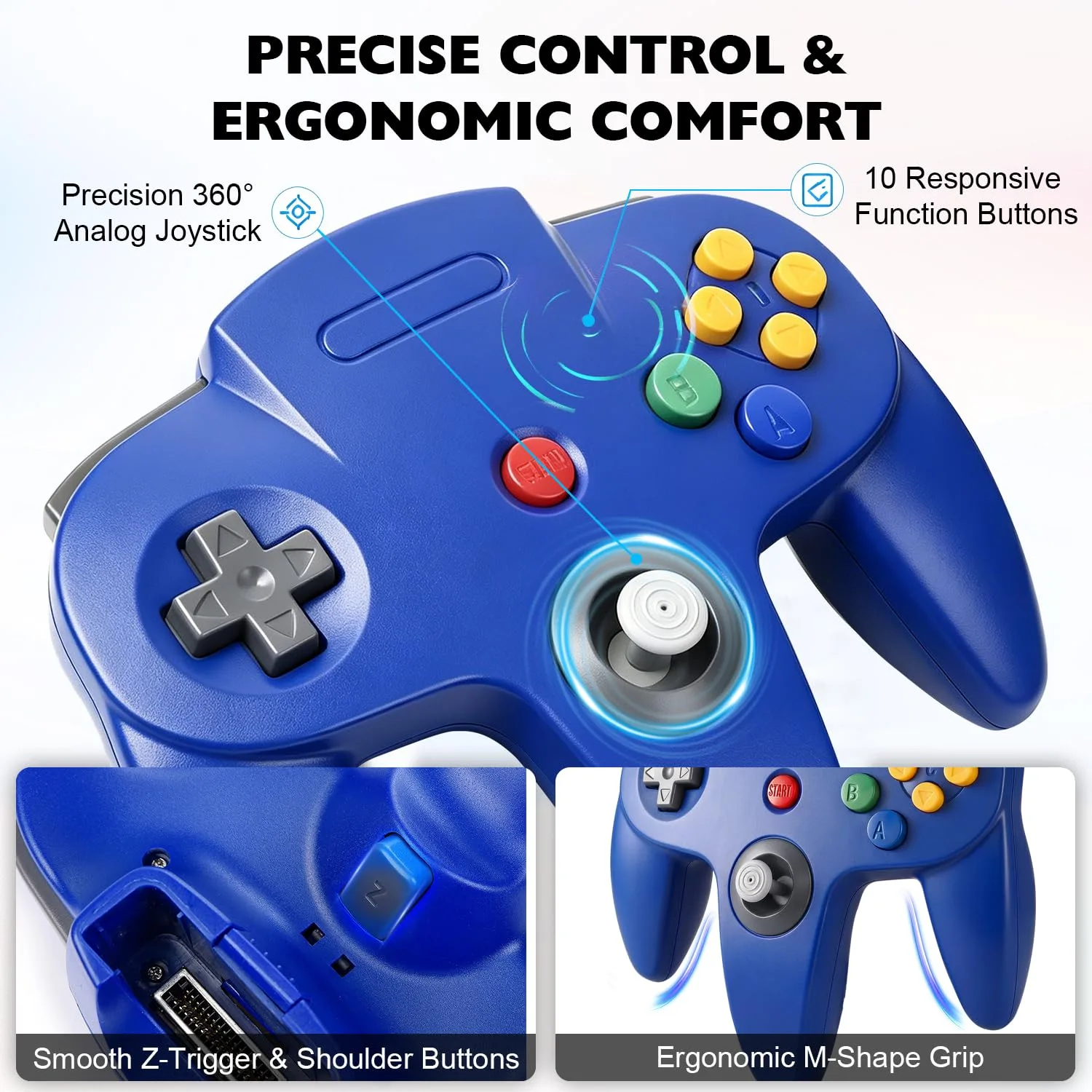 miadore 2 Pack N64 Wired controller,Retro N64 Remote Joystick Gamepad Controller Compatible with N64 Video Game System Console(blue+red)