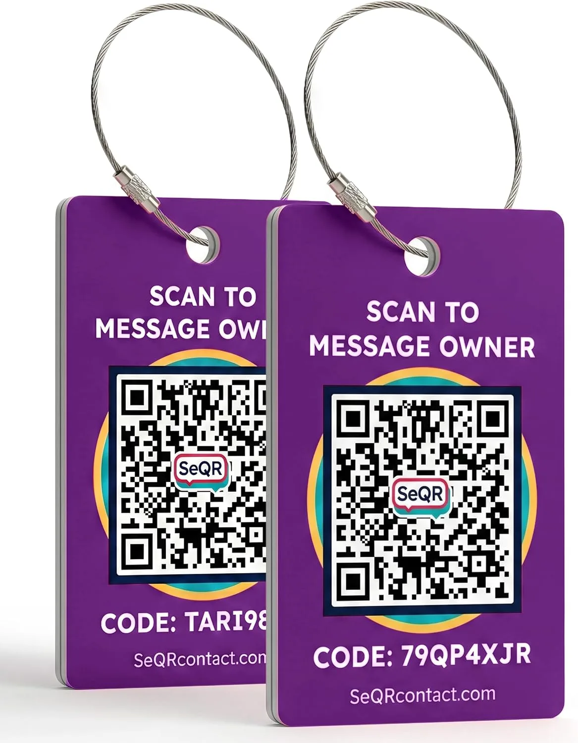 Smart Luggage Tags | Privacy QR Code Luggage Tag, Purple, 2-Pack