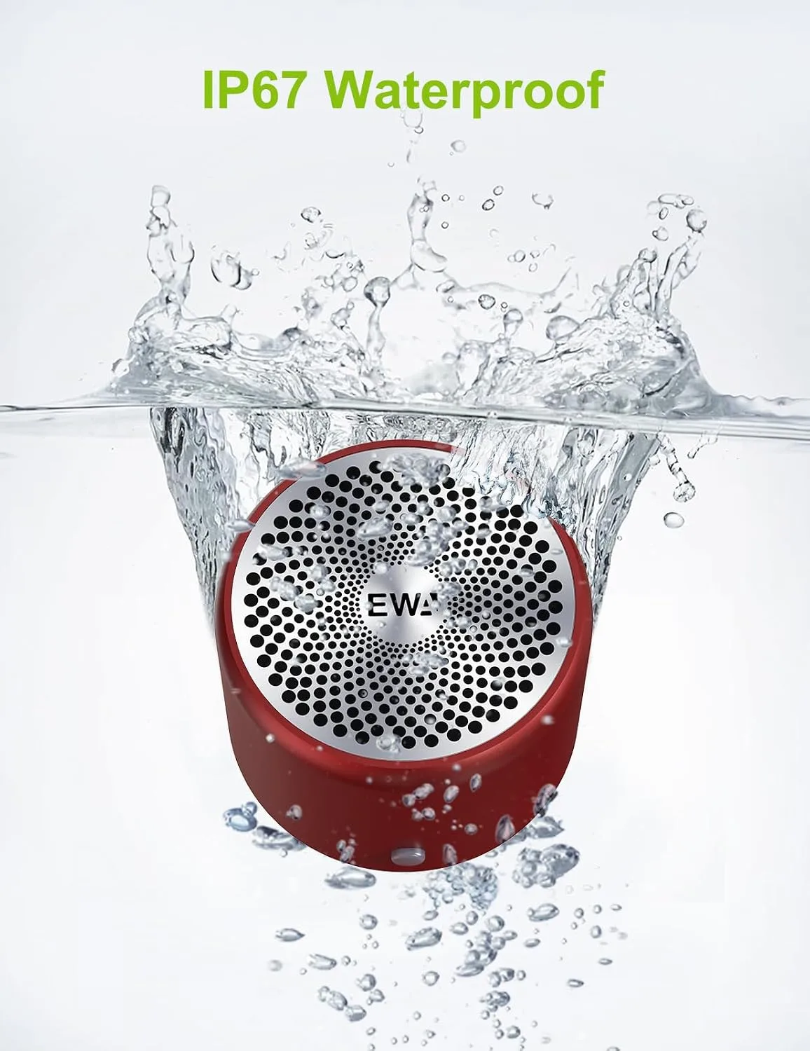 EWA Travel Case Packed, A106 Pro Portable Bluetooth Speaker with Custom Bass Radiator, Brief Design, IP67 Waterproof, Perfect Mini Speaker for Shower, Room, Bike, Car (Red)