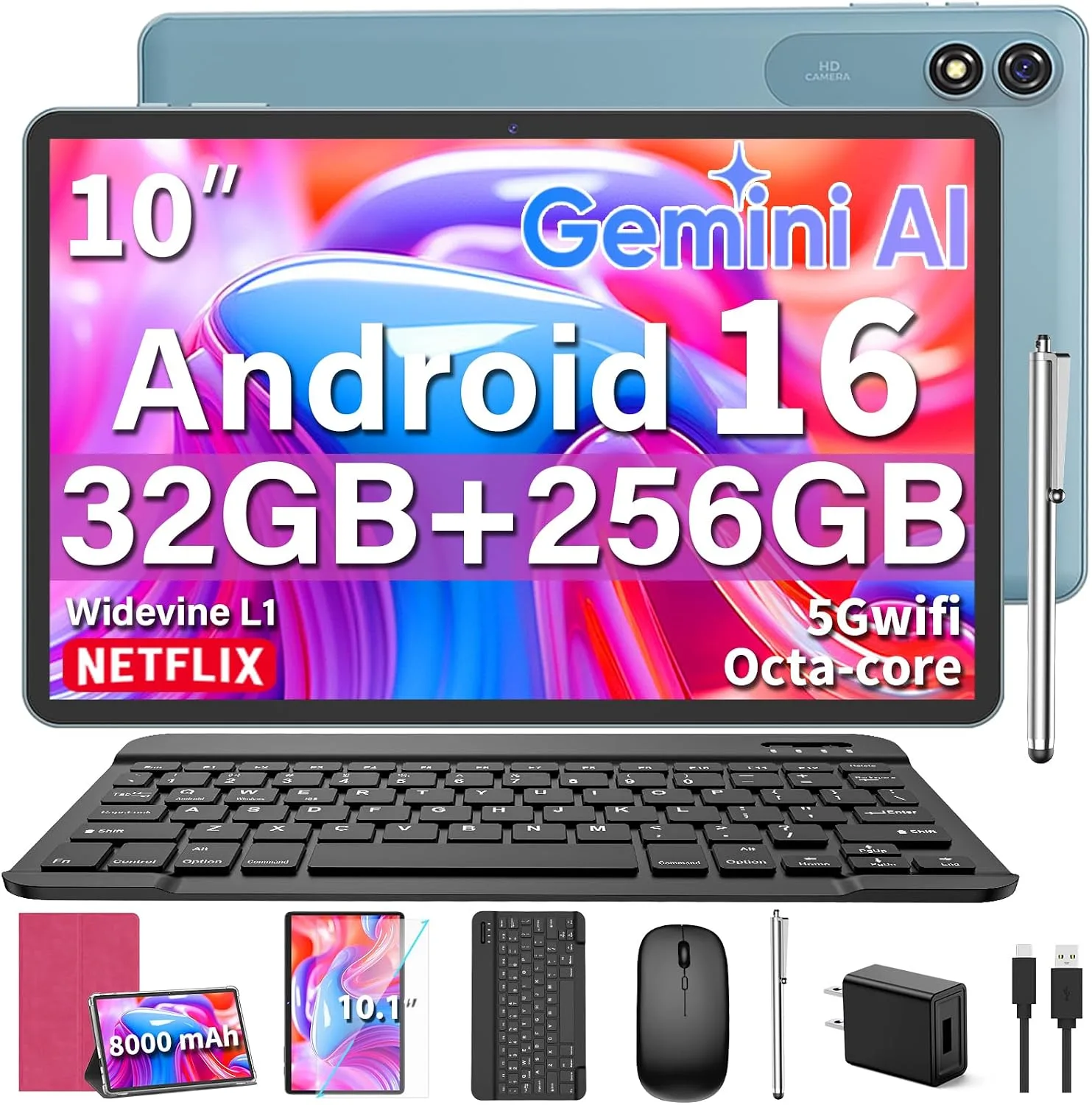 Android 16 Tablet with Keyboard - 10 Inch Tablet, 32GB+256GB+2TB Expand