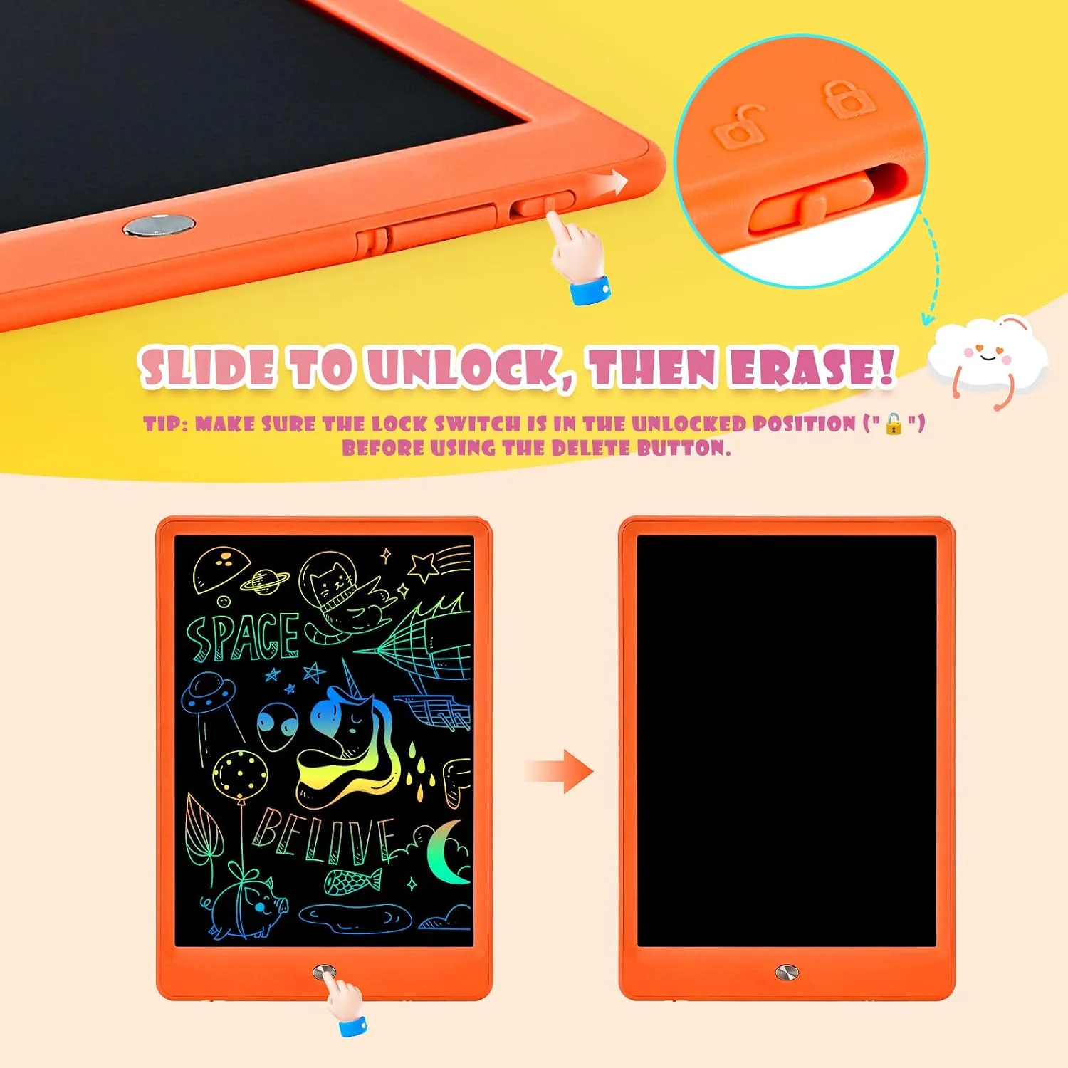 EooCoo Kids LCD Writing Tablet, Mess Free Coloring Travel Toys for Toddler