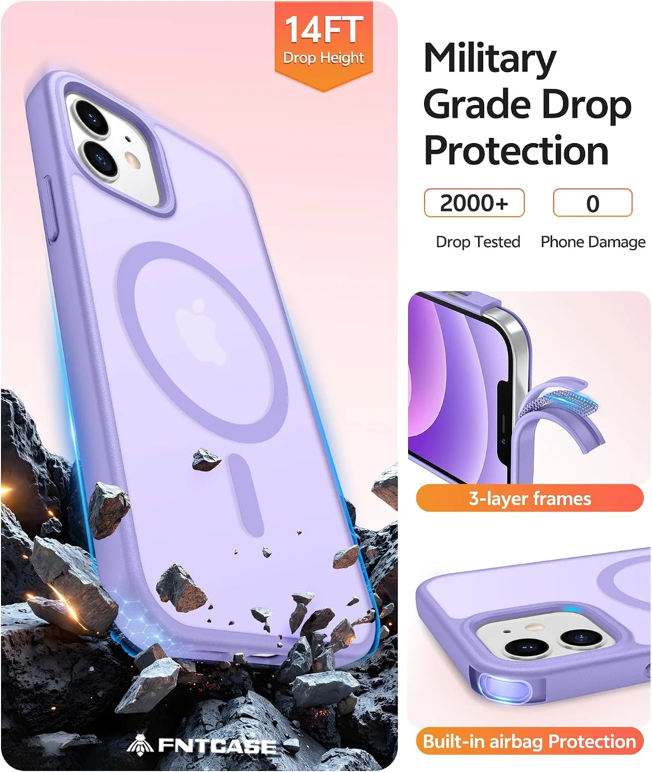 FNTCASE for iPhone 12/12 Pro Case, Fit for Magsafe, Light Purple