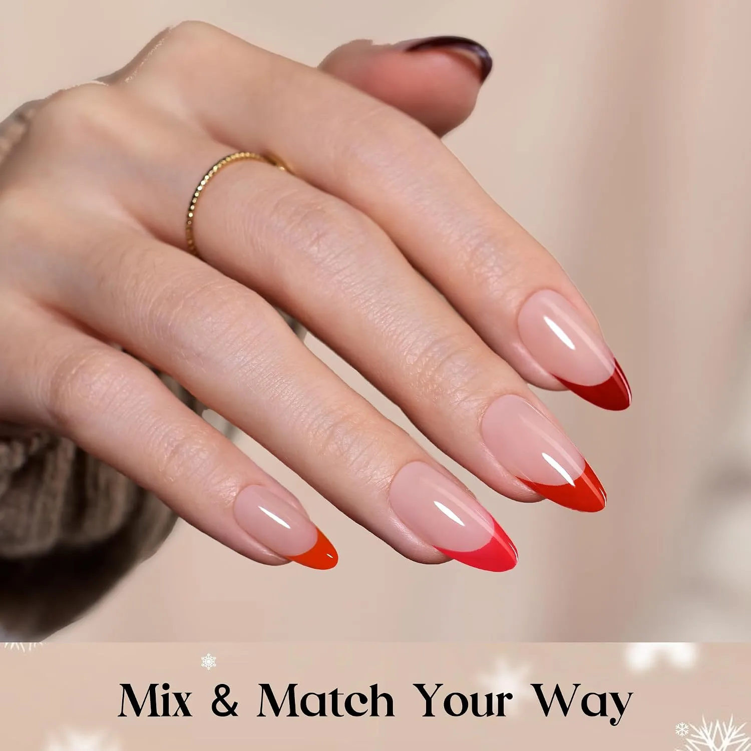 Beetles Red French Tip Press On Nails - Medium Almond 5 Colors 160 Pcs